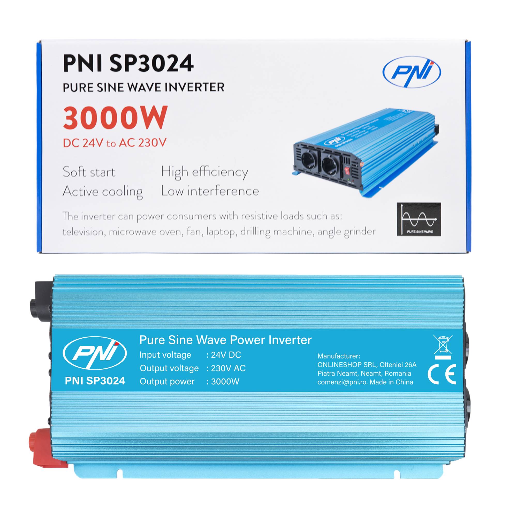 Spannungswandler PNI SP3024 24V Netzteil 230V Ausgang 3000W reine Sinuswelle