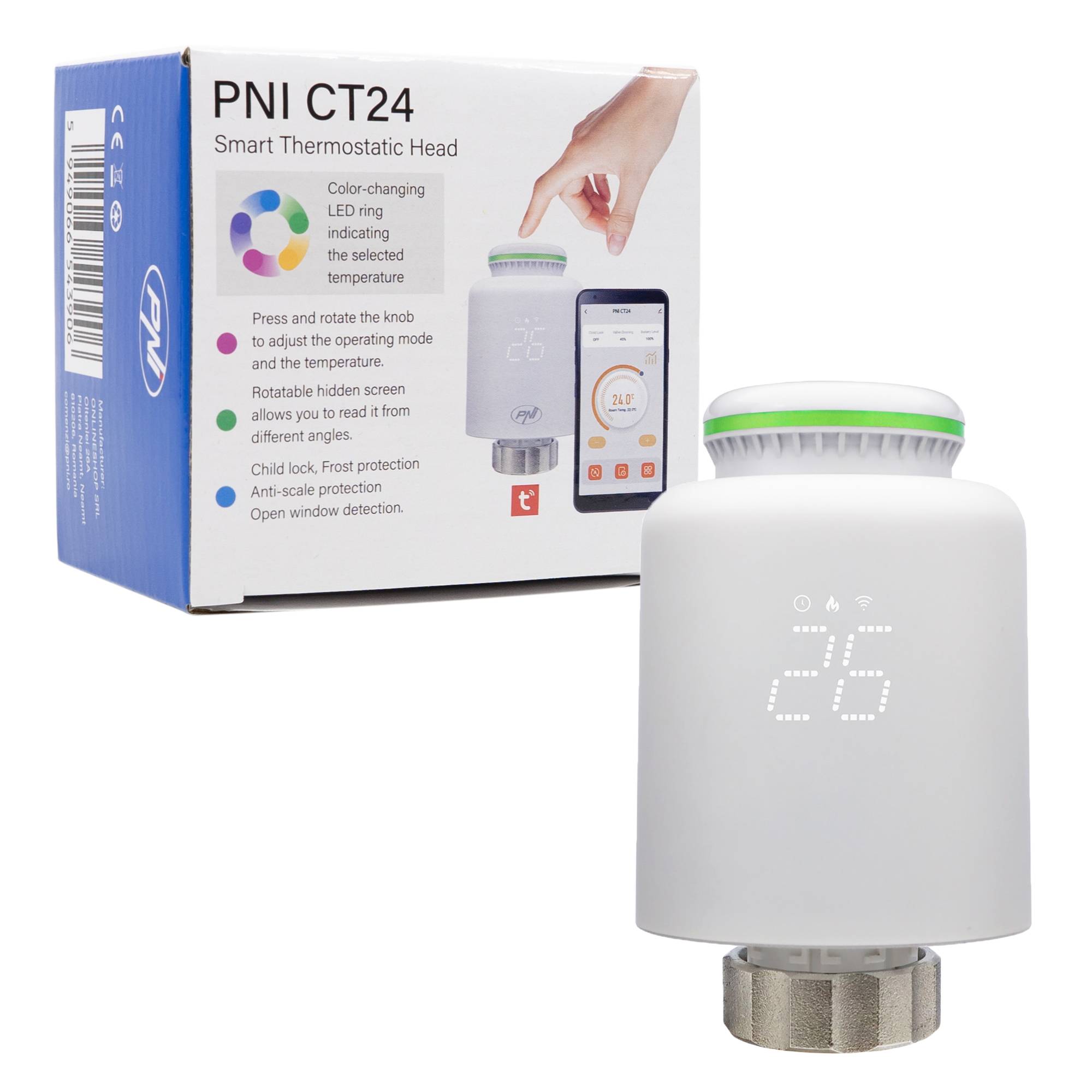 PNI CT24 intelligenter Thermostatkopf für Heizkörper, Tuya Smart-Mobilanwendung