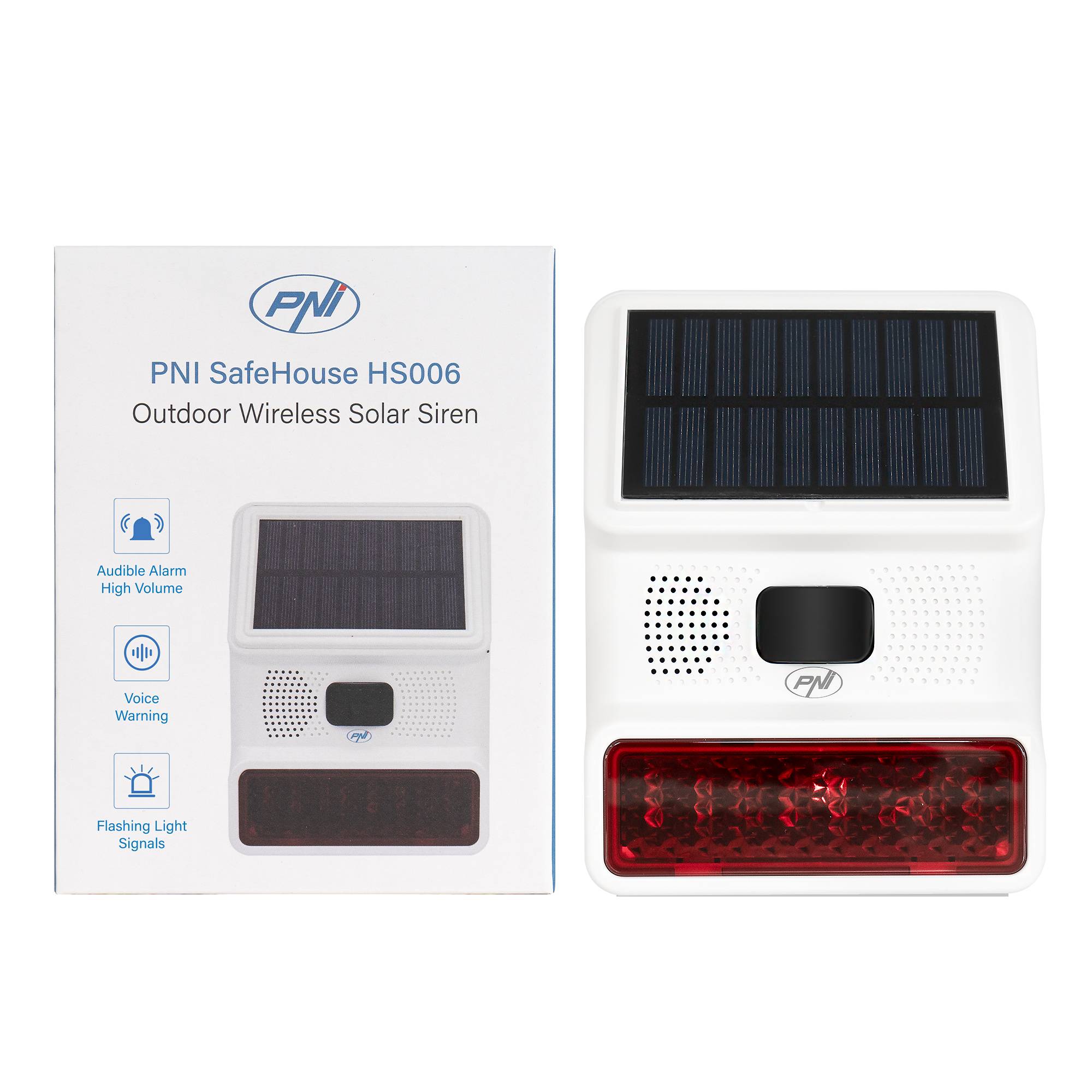 PNI SafeHouse HS006 kabellose Außensirene mit Aufladung oder über USB-C-Anschluss, 1000-mAh-Akku, 100 dB