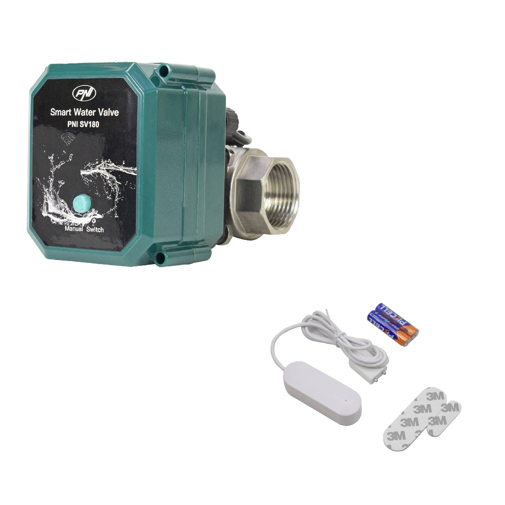 Anti-Hochwasser-Kit PNI SV180 intelligentes Wasserventil Wi-Fi-Konnektivität + PNI Safe House HS530 intelligenter Hochwassermelder