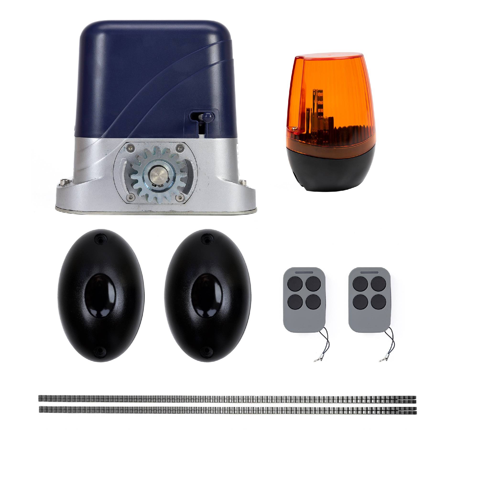 Das Torautomatisierungsset PNI AP800D umfasst Motor, Fotozellen, Fernbedienung, Lampe, 230 V entwickelt 1100 N und 800 kg Schiebetor