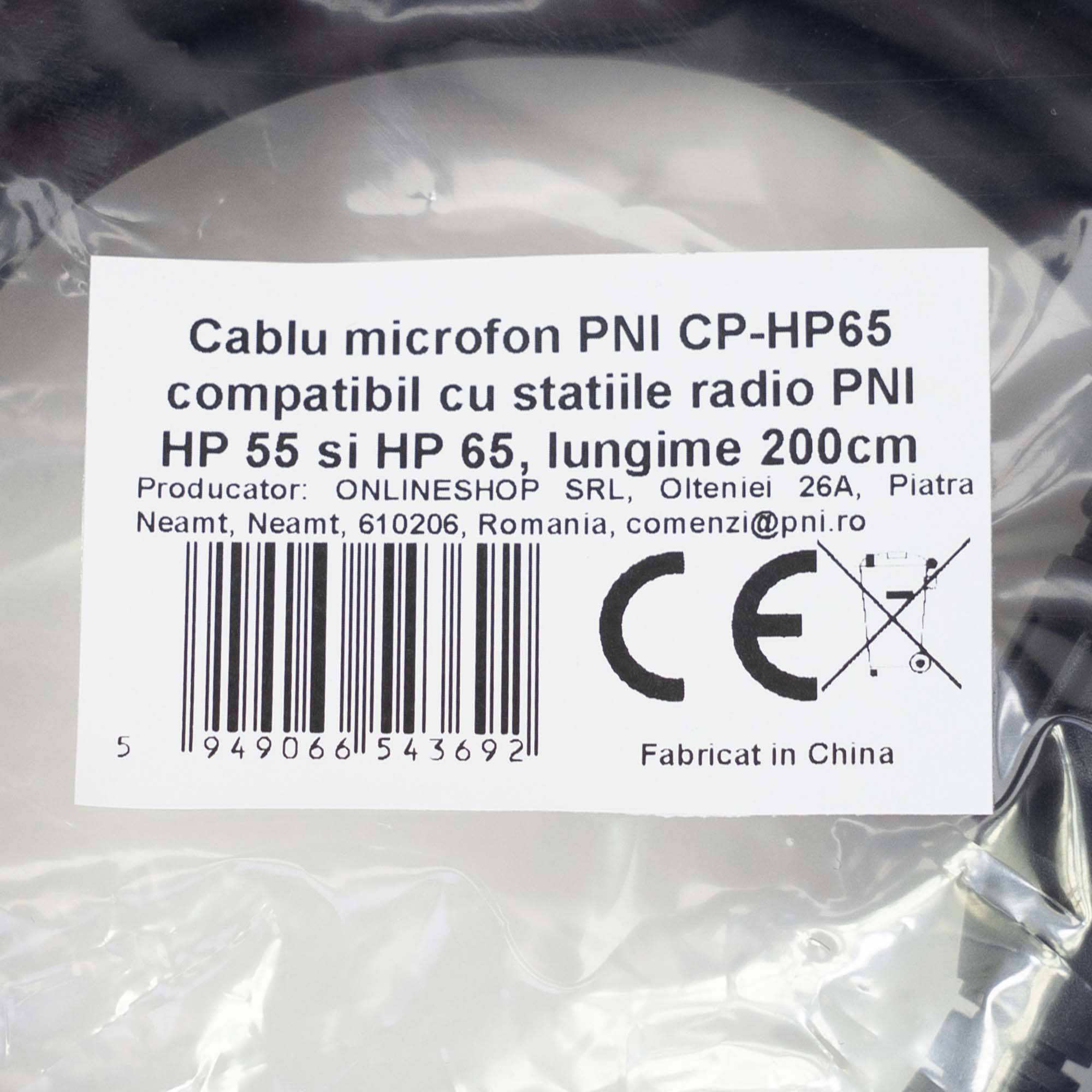 PNI CP-HP65 Mikrofonkabel kompatibel mit PNI HP 55 und HP 65 Radiosendern, Länge 200 cm