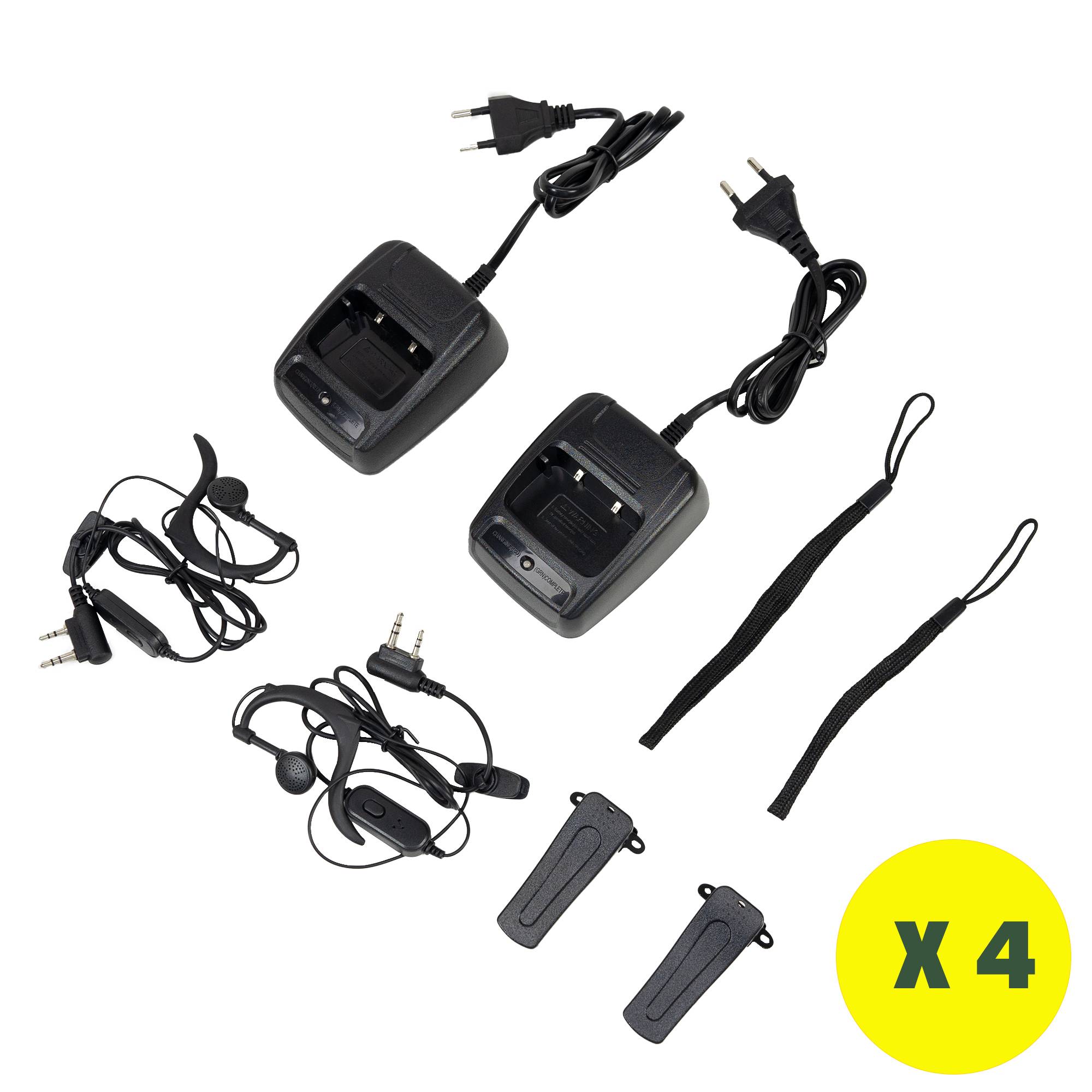 Packung mit 8 tragbaren Radiosendern PNI PMR R40 CAMO 0,5 W, 16 PMR, Li-Ion 1200 mAh mit Ladegeräten und Kopfhörern im Lieferumfang enthalten