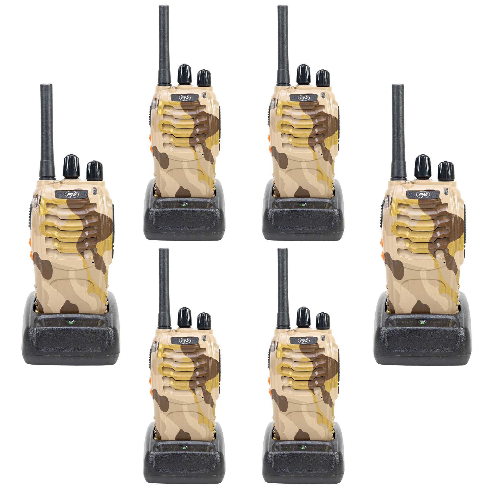 PNI PMR R40 CAMO 0,5W Tragbarer Radiosender-Bausatz, 16 Kanäle, 50 CTCSS und 104 DCS Töne, ASQ, TOT, Monitor, Set mit 6 Stück
