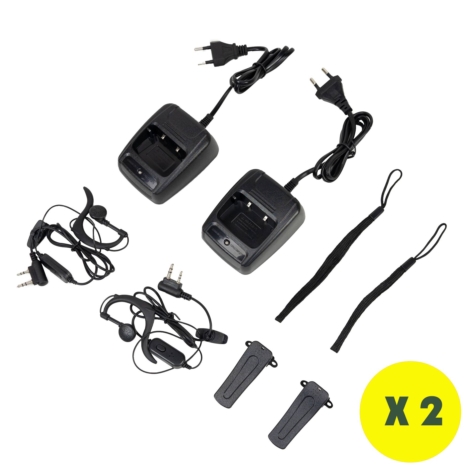 Paket mit tragbaren Radiosendern PNI PMR R40 Camo 0,5 W, 16 Kanäle, ASQ, TOT, Monitor, programmierbar, Li-Ion 1200 mAh Akkus, Ladegeräte und Kopfhö