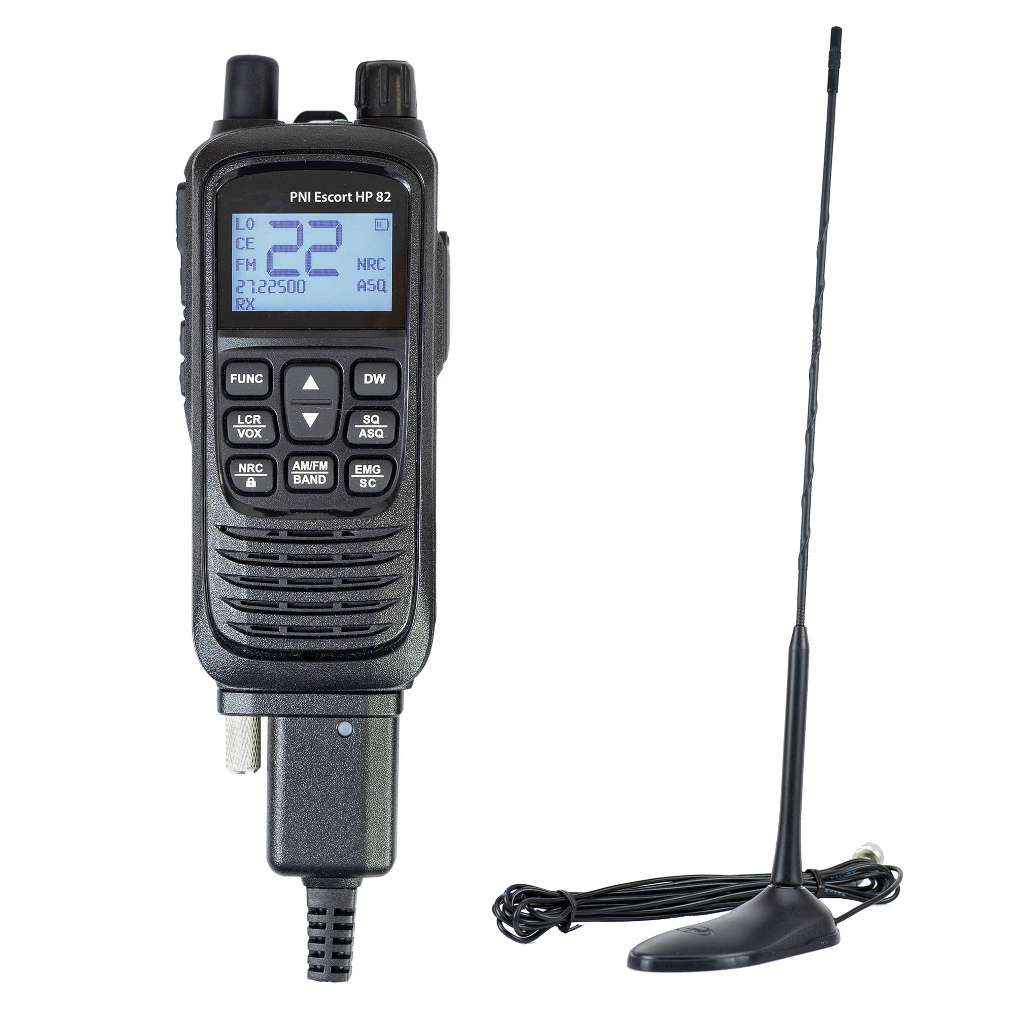 Kit Tragbarer CB-Radiosender PNI Escort HP 82, Multistandard, 4 W, 12 V, AM-FM mit CB-Antenne PNI Extra 45 mit Magnet