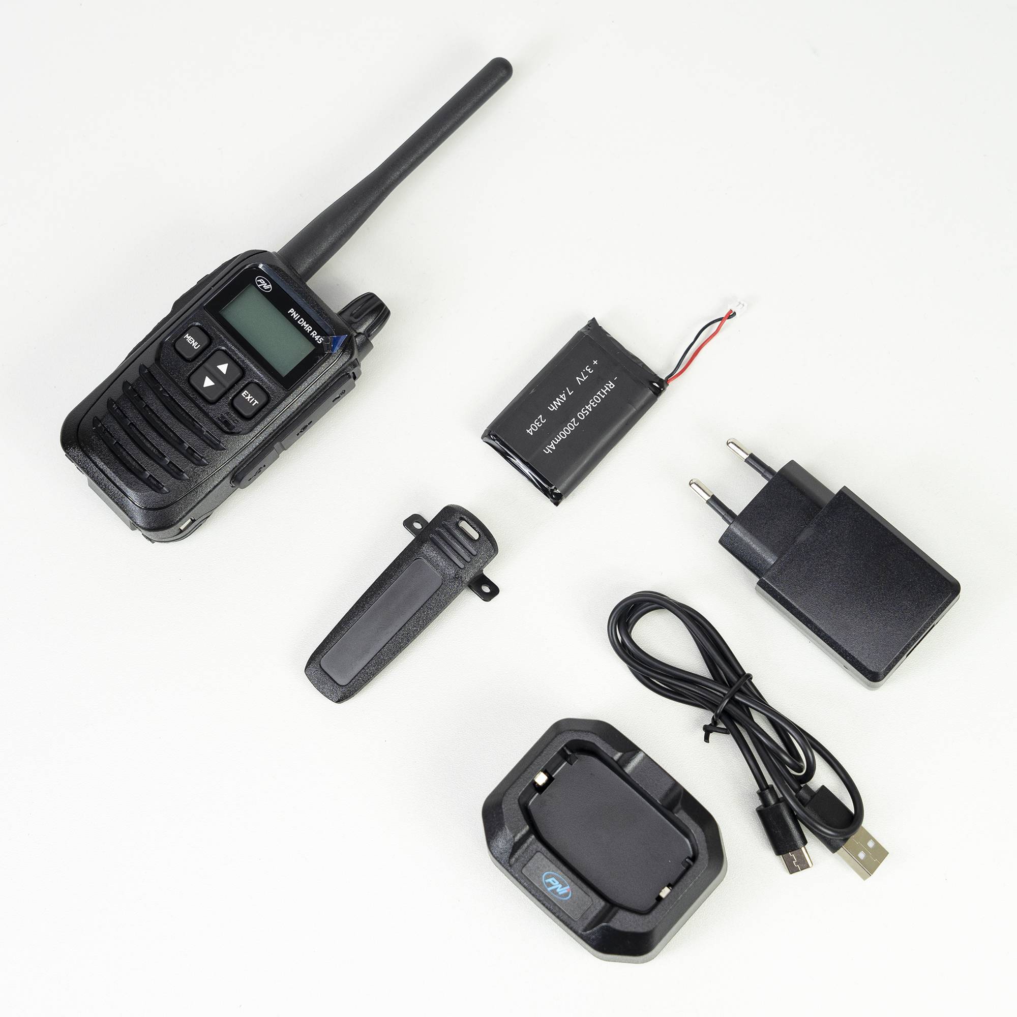 Tragbarer Radiosender PNI DMR R45, digital und analog, 446 MHz, 16 digitale Kanäle und 99 analoge Kanäle, Sprachaufzeichnungsfunktion, Li-Ion-2000-m