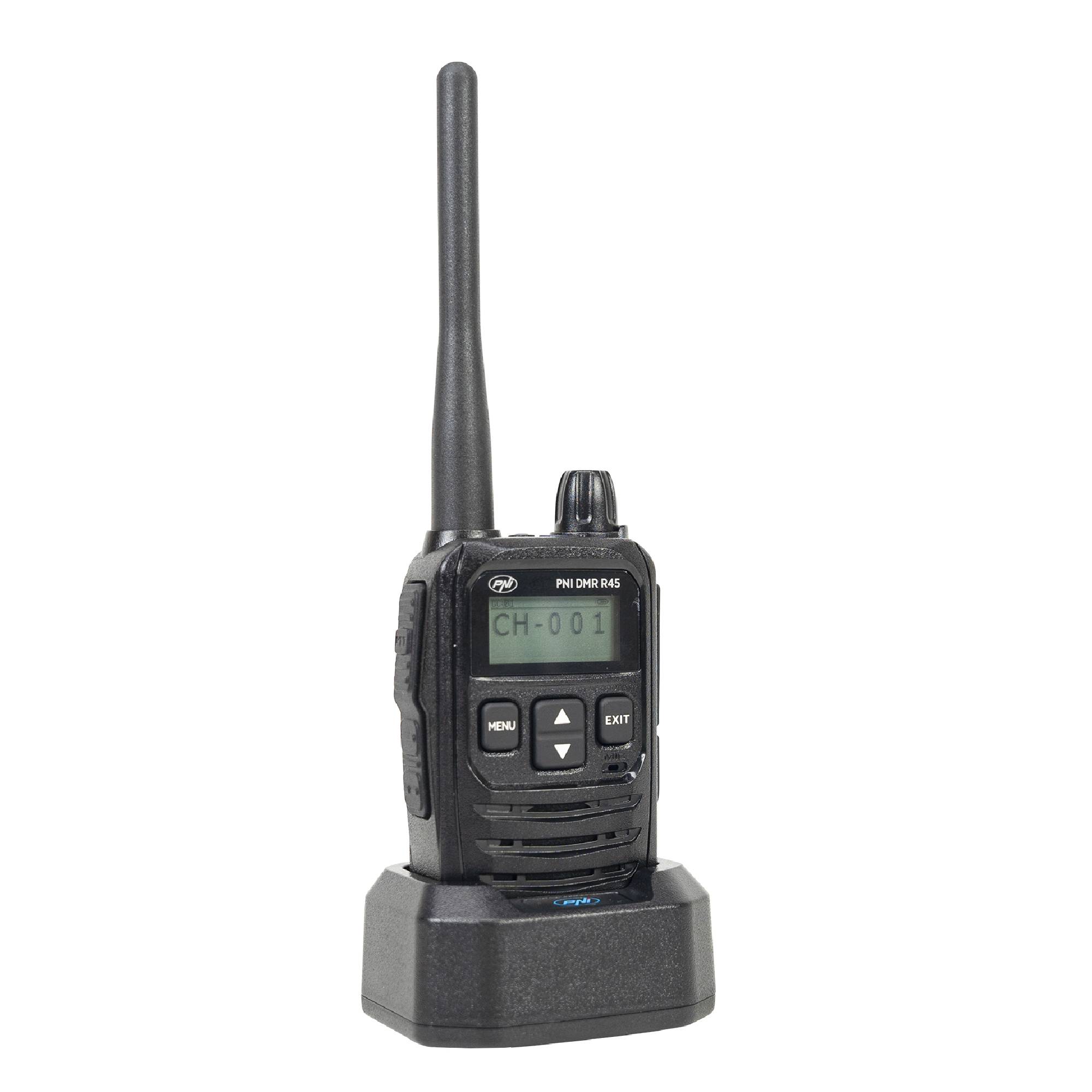 Kit mit 6 tragbaren Radiosendern PNI DMR R45, digital und analog, 446 MHz, 16 digitale Kanäle und 99 analoge Kanäle, Sprachaufzeichnungsfunktion, Li