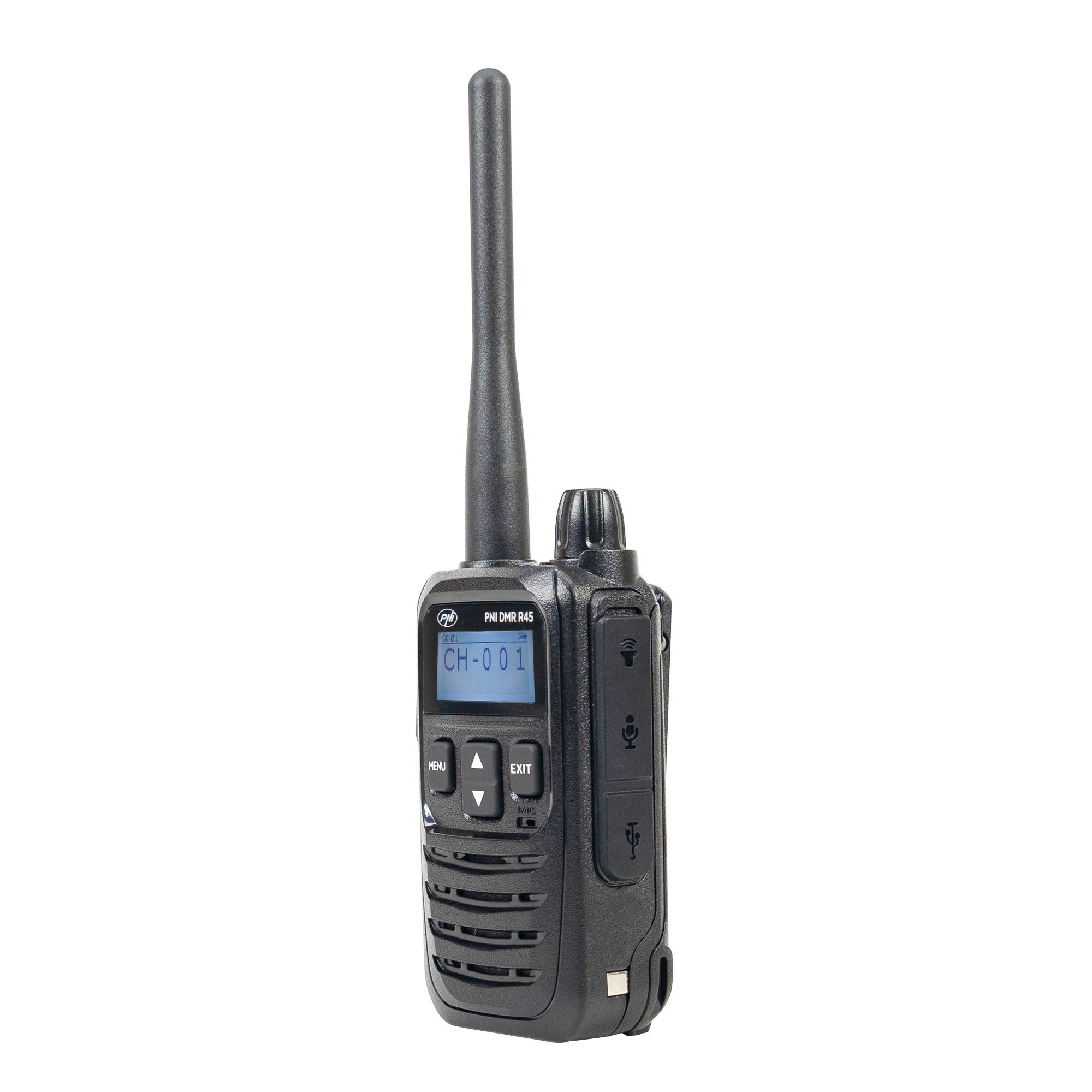 Kit mit 4 tragbaren Radiosendern PNI DMR R45, digital und analog, 446 MHz, 16 digitale Kanäle und 99 analoge Kanäle, Sprachaufzeichnungsfunktion, Li