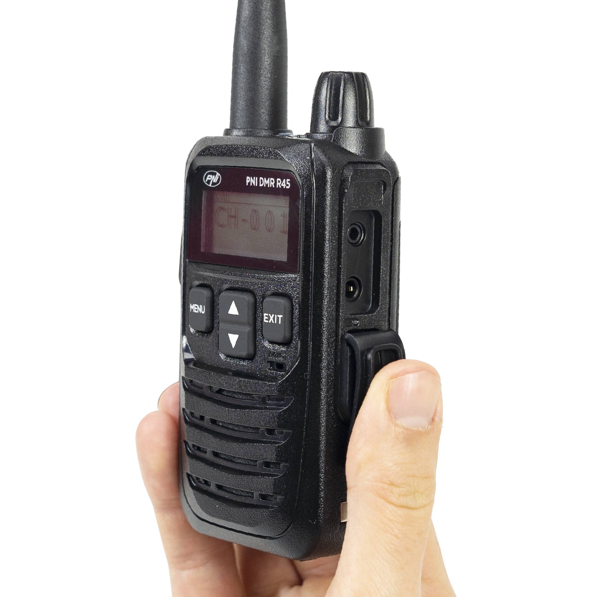 Kit mit 4 tragbaren Radiosendern PNI DMR R45, digital und analog, 446 MHz, 16 digitale Kanäle und 99 analoge Kanäle, Sprachaufzeichnungsfunktion, Li