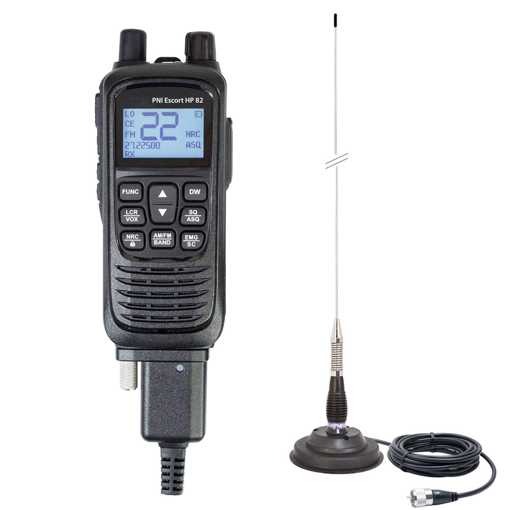 Kit Tragbarer CB-Radiosender PNI Escort HP 82, Multistandard, 4 W, 12 V, AM-FM mit CB-Antenne PNI ML100 mit Magnet