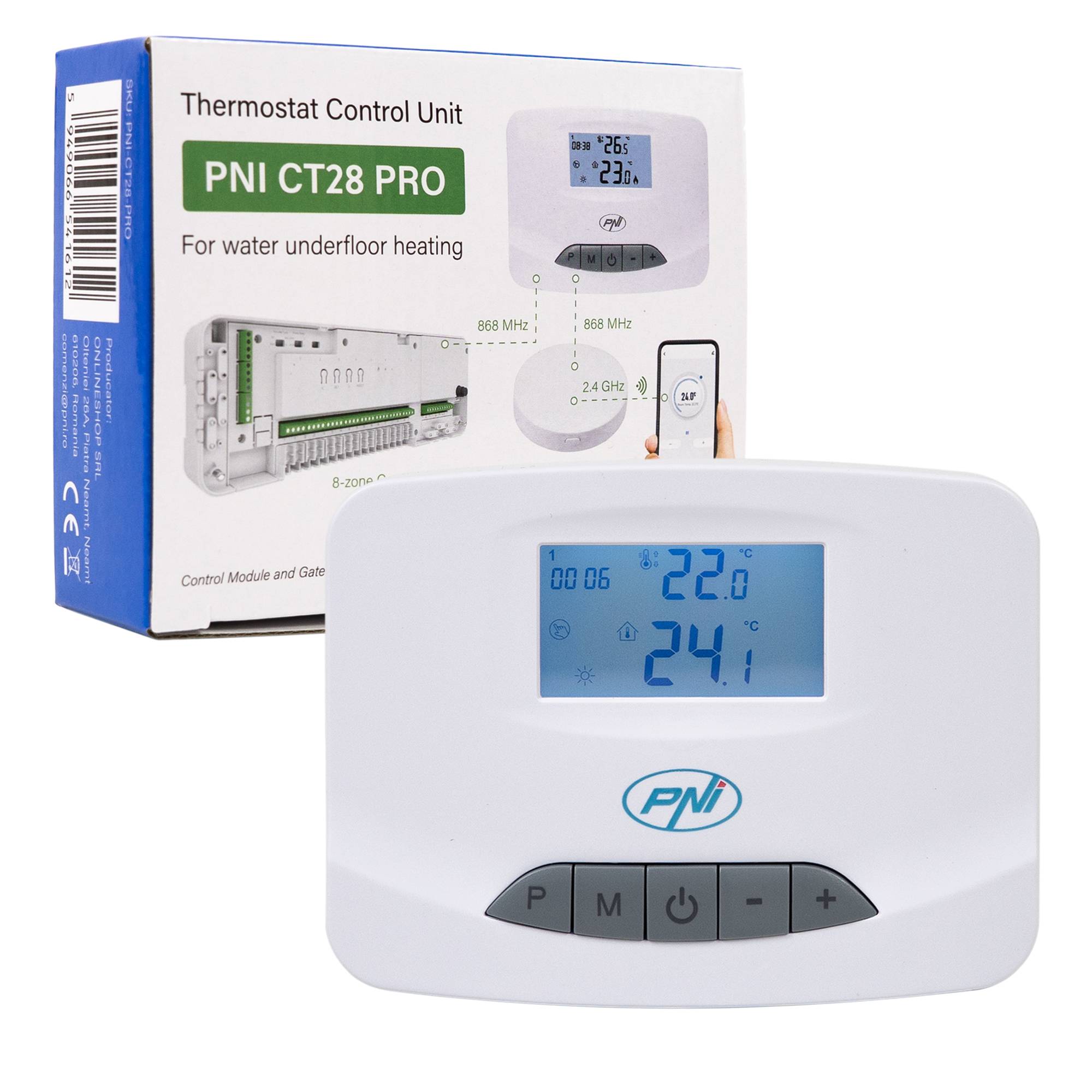 Wi-Fi-Automatisierungskit PNI CT28 Pro 4 für Fußbodenheizung, Tuya Smart Mobile App, 4 Steuergeräte und Internet-Hub enthalten