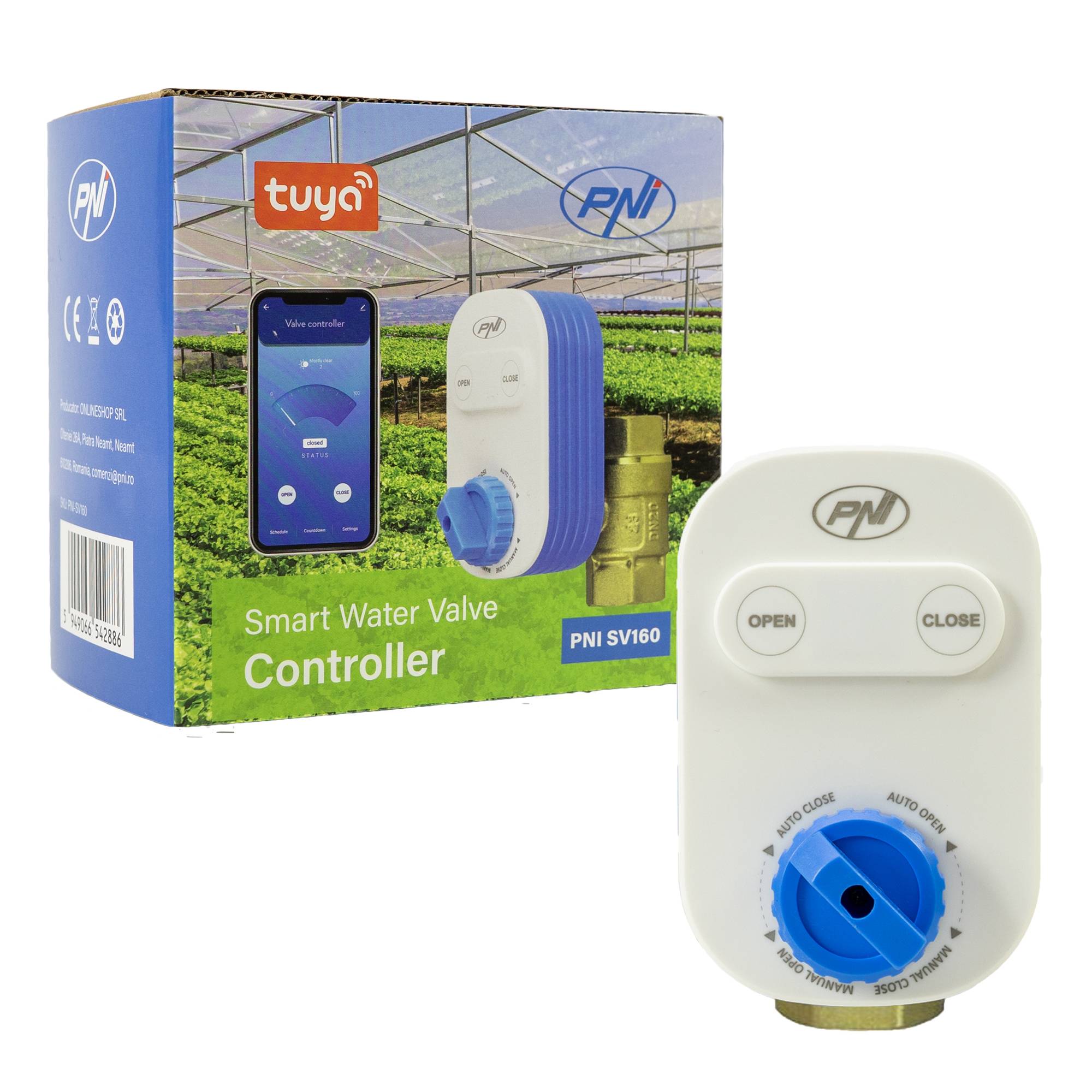Intelligentes Wasserventil PNI SV160 mit WLAN, DN20, 3/4", Steuerung über die Tuya Smart-Anwendung, kompatibel mit Amazon Alexa und Google Home