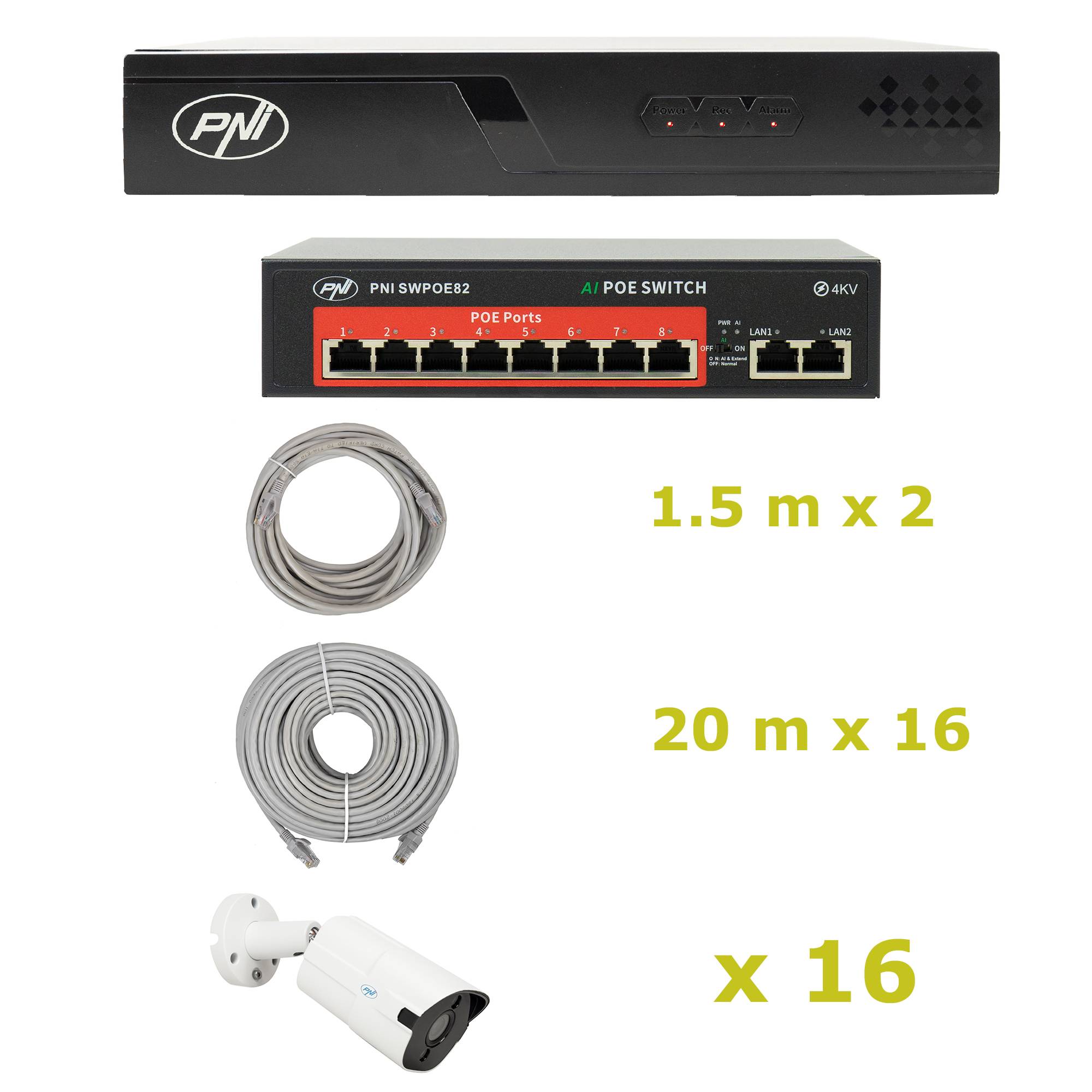 NVR PNI Haus IP716, 16 Kanal IP 4K, H.265, ONVIF