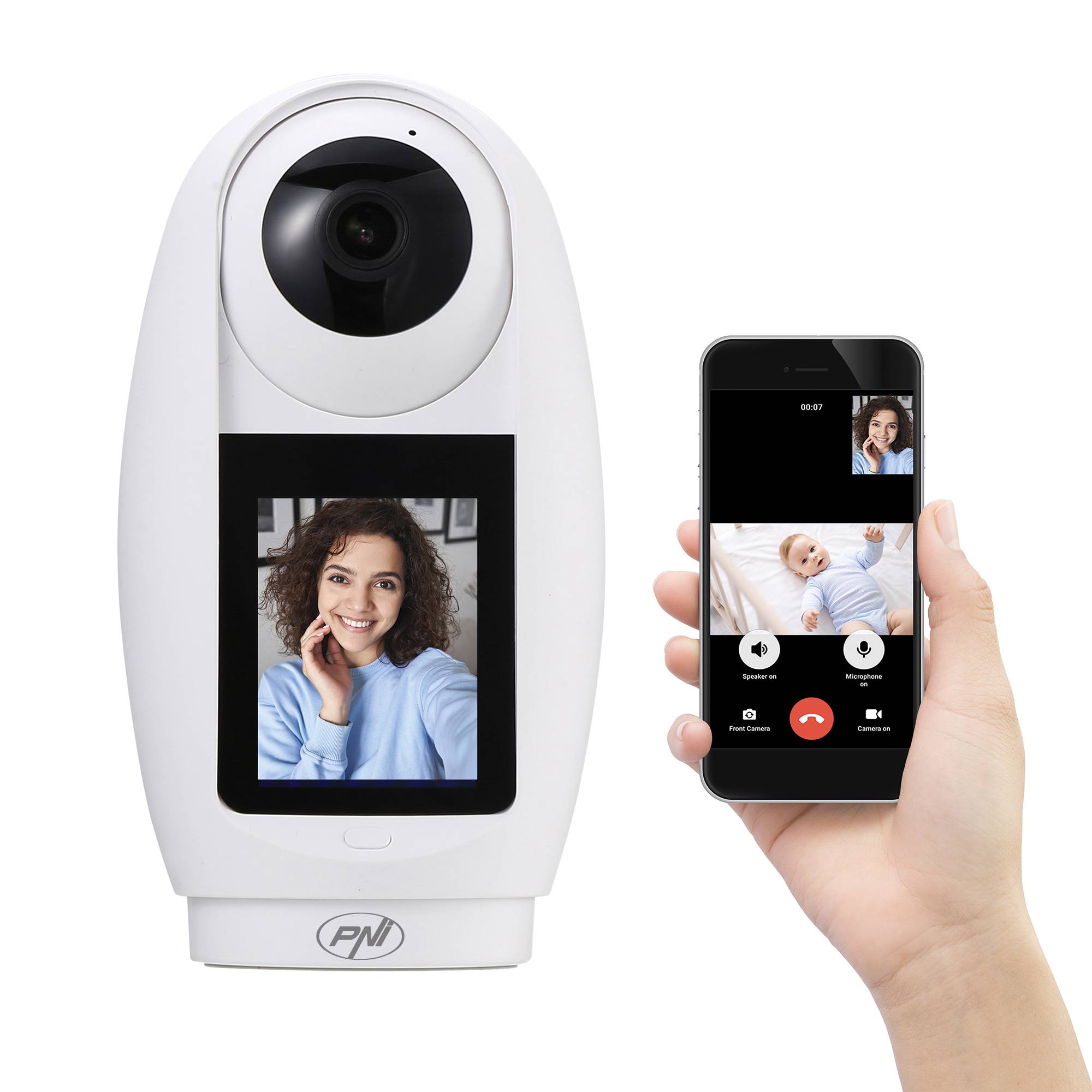 PNI IP733 3MP Videoüberwachungskamera, Zwei-Wege-Audio und Video, mit Bluetooth-Ruftaste, Bildschirm, Babyphone-Funktion