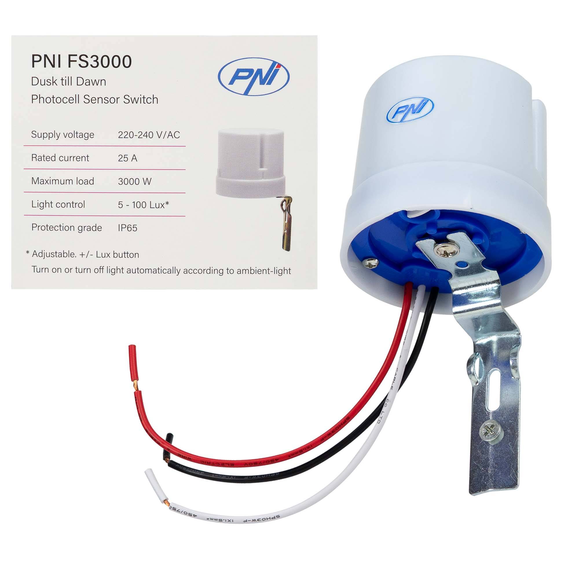 Nacht-/Tag-Fotosensor PNI FS3000 25A, 3000W, für den Außenbereich