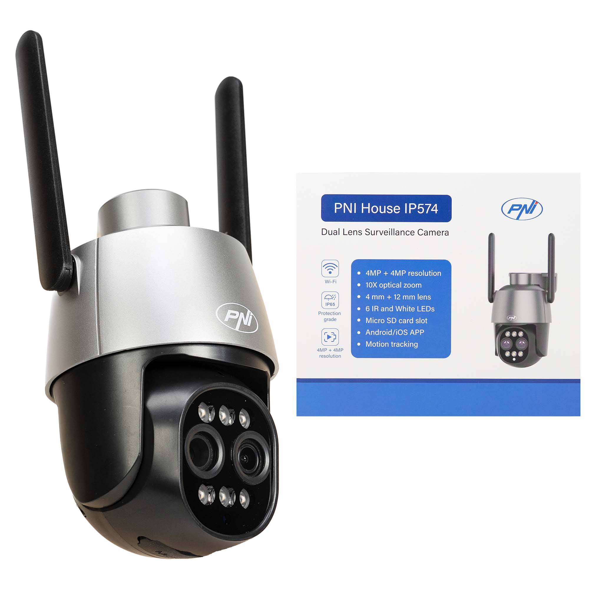 PNI House IP574 Videoüberwachungskamera mit WLAN, PTZ, Doppelobjektiv 4MP + 4MP, 10-fach optischem Zoom, IP65