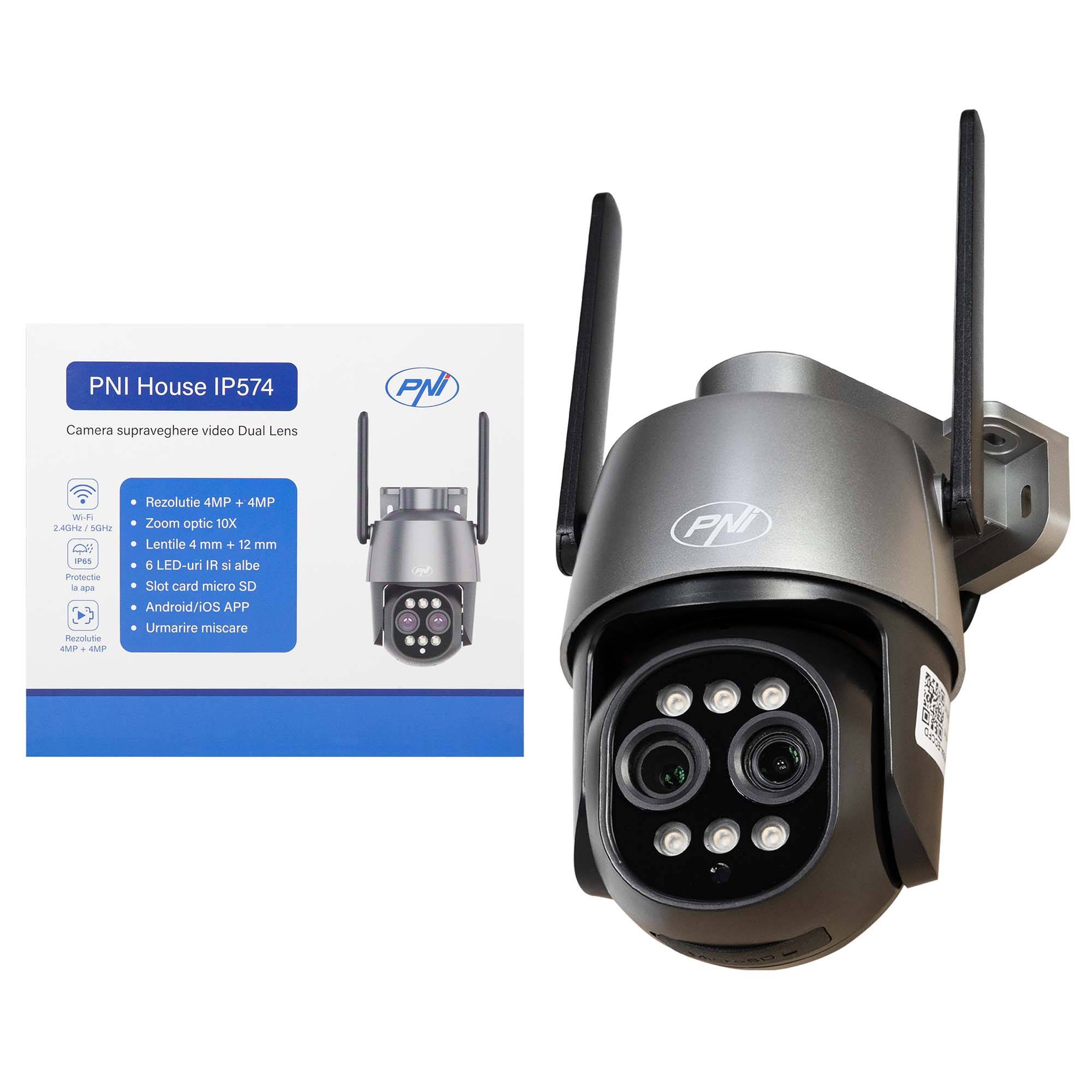 PNI House IP574 Videoüberwachungskamera mit WLAN, PTZ, Doppelobjektiv 4MP + 4MP, 10-fach optischem Zoom, IP65