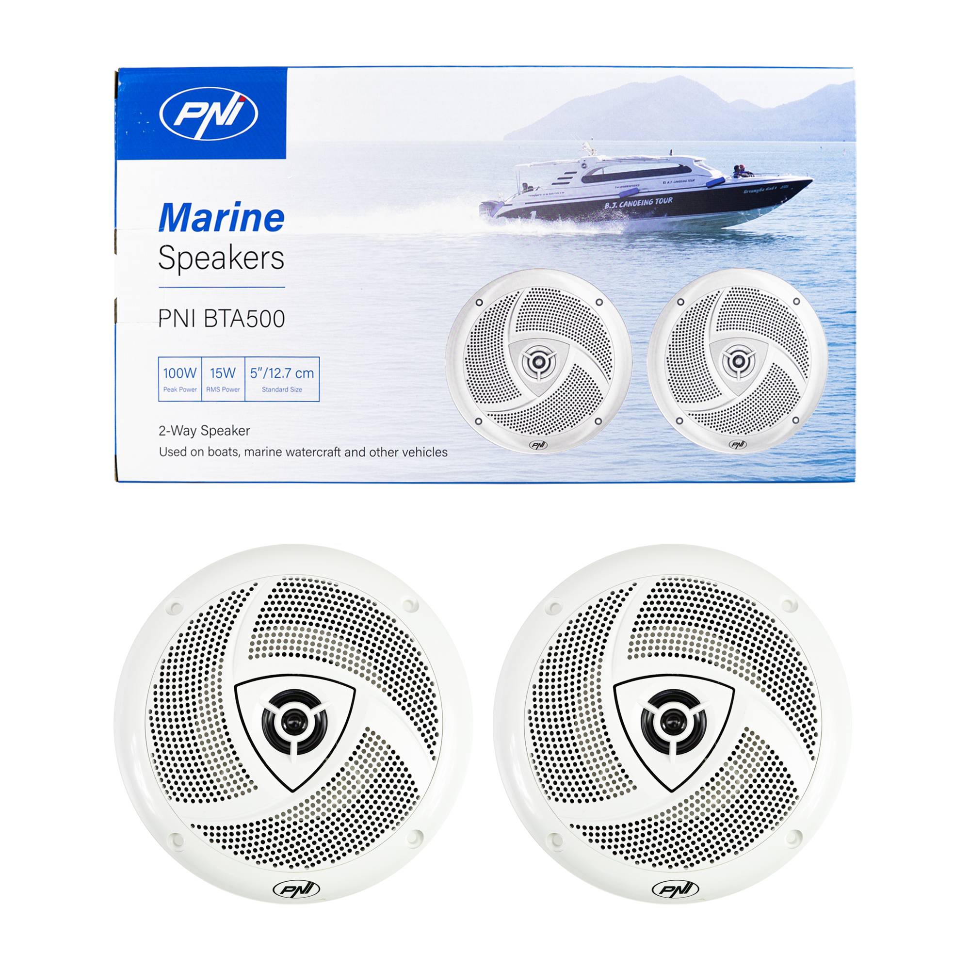 Koaxiallautsprecher für Boote PNI BTA500 100W, 12,7 cm, 2er-Set