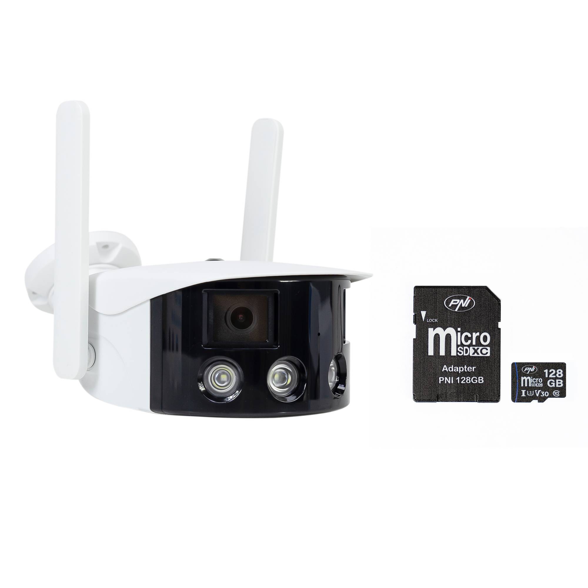 Videoüberwachungskamera PNI IP590, kabellos, mit IP, Doppelobjektiv, 2 x 2 MP, 180 Grad, Micro-SD-Kartensteckplatz