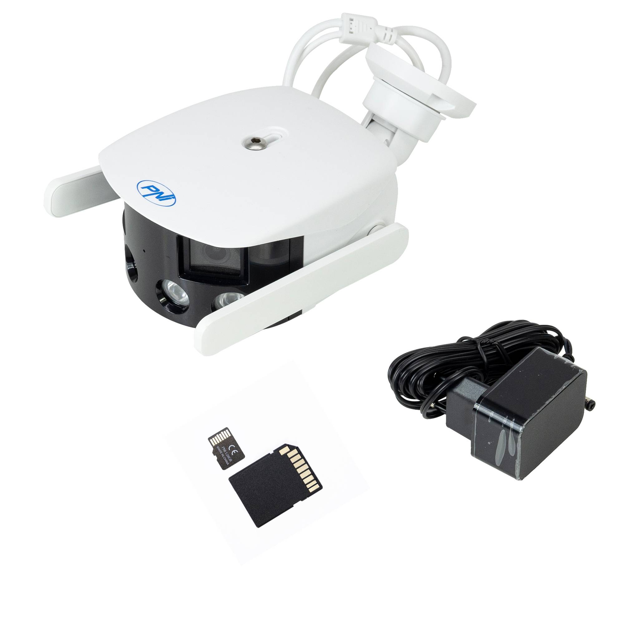 Videoüberwachungskamera PNI IP590, kabellos, mit IP, Doppelobjektiv, 2 x 2 MP, 180 Grad, Micro-SD-Kartensteckplatz