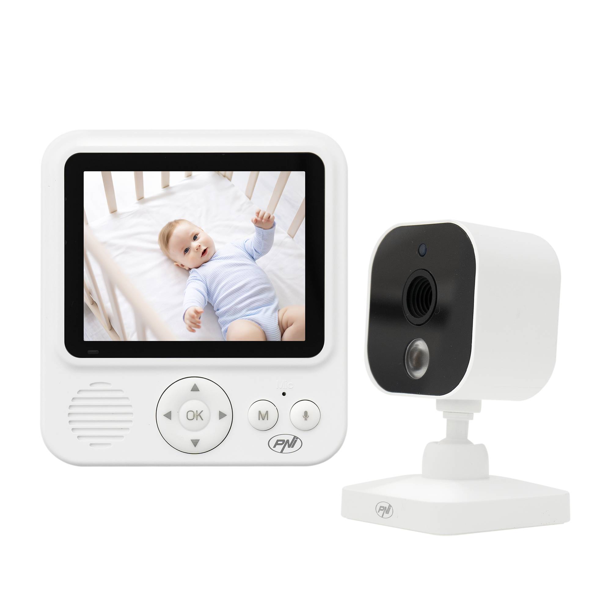 Video Babyphone PNI BM280 2,8 Zoll kabelloser 2,4 GHz Bildschirm, Temperatursensor, VOX, Nachtsicht, Zoomfunktion, Schlaflieder