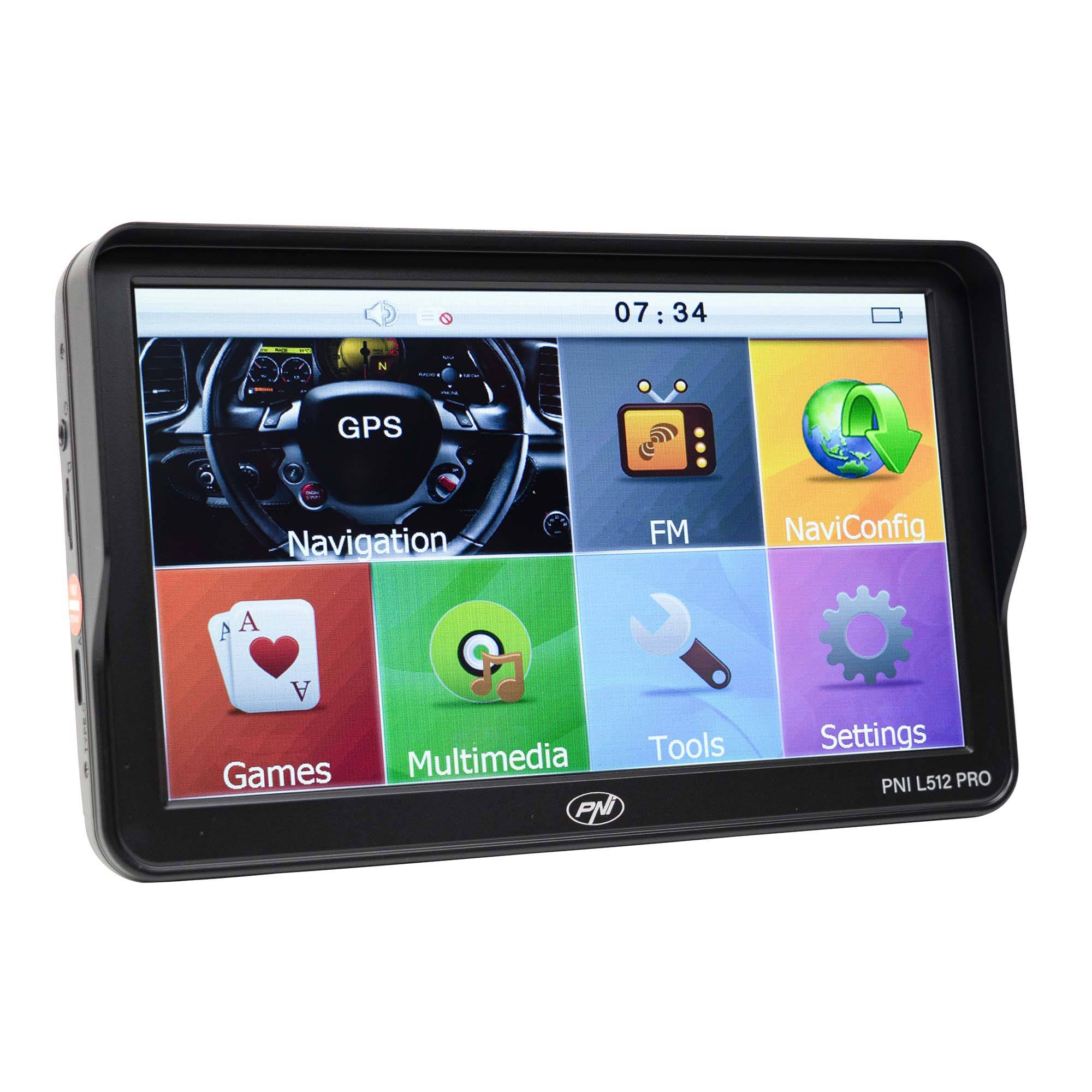 PNI L512 PRO GPS-Navigationssystem mit Sonnenschutz, 7 Zoll, 800 MHz, 512 MB DDR, 16 GB interner Speicher, FM-Sender