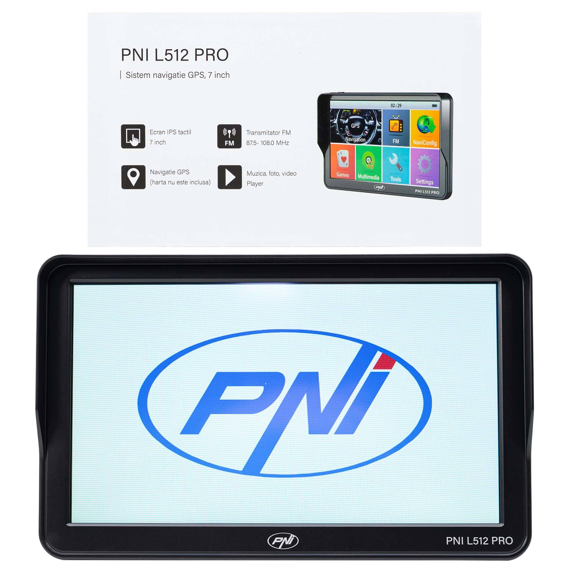 PNI L512 PRO GPS-Navigationssystem mit Sonnenschutz, 7 Zoll, 800 MHz, 512 MB DDR, 16 GB interner Speicher, FM-Sender