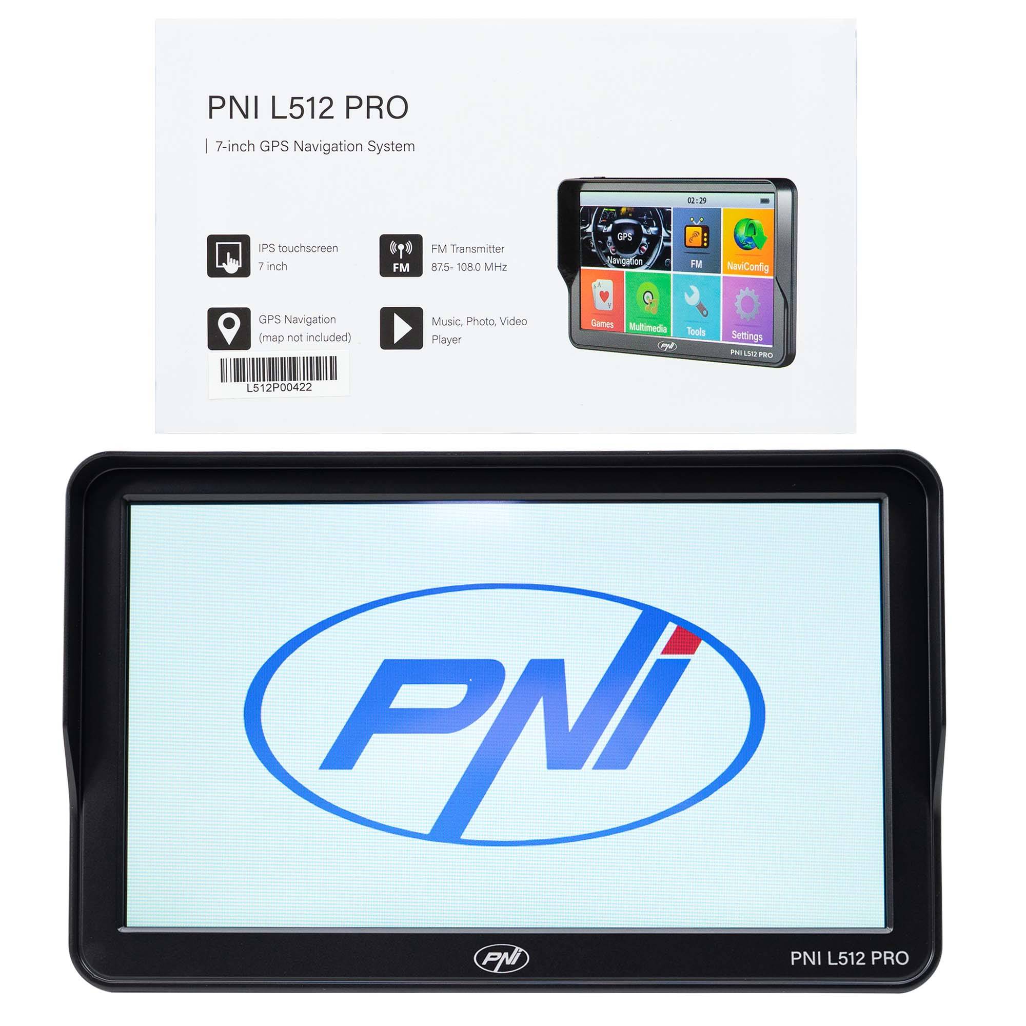 PNI L512 PRO GPS-Navigationssystem mit Sonnenschutz, 7 Zoll, 800 MHz, 512 MB DDR, 16 GB interner Speicher, FM-Sender