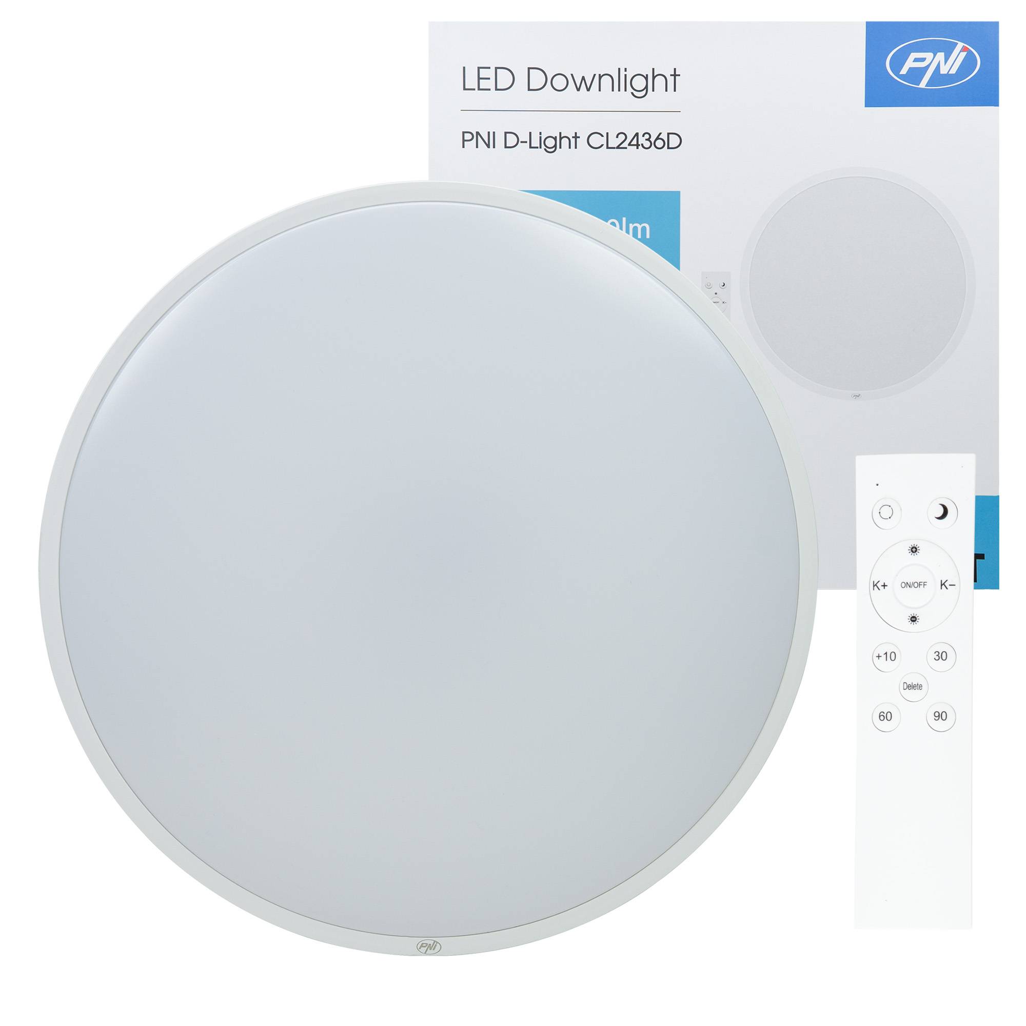 PNI D-Light CL2436D 36W LED Deckenleuchte, dimmbar, mit Fernbedienung, rund 41 cm, 3000K-6500K, 230V Netzteil, 3600 lm, weiß