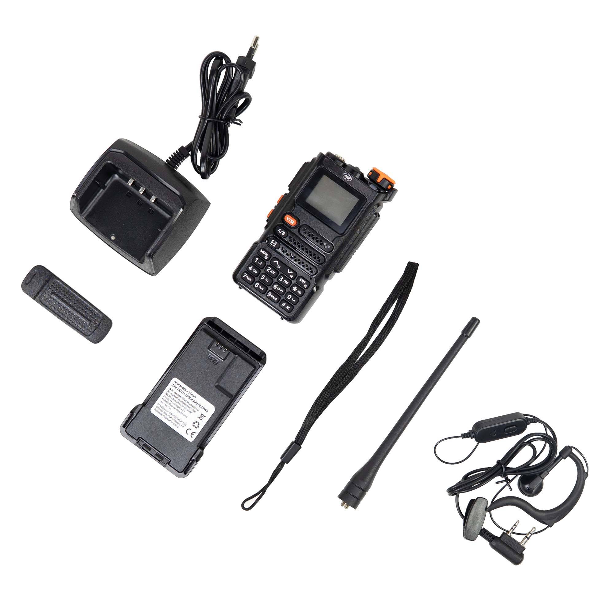 Tragbarer VHF/UHF-Radiosender PNI P16UV 999 Kanäle, Dualband TX und 6 RX-Bänder, VOX-Übertragung, Scan, FM-Radio, Wetterkanäle, Li-Ion 2600 mAh