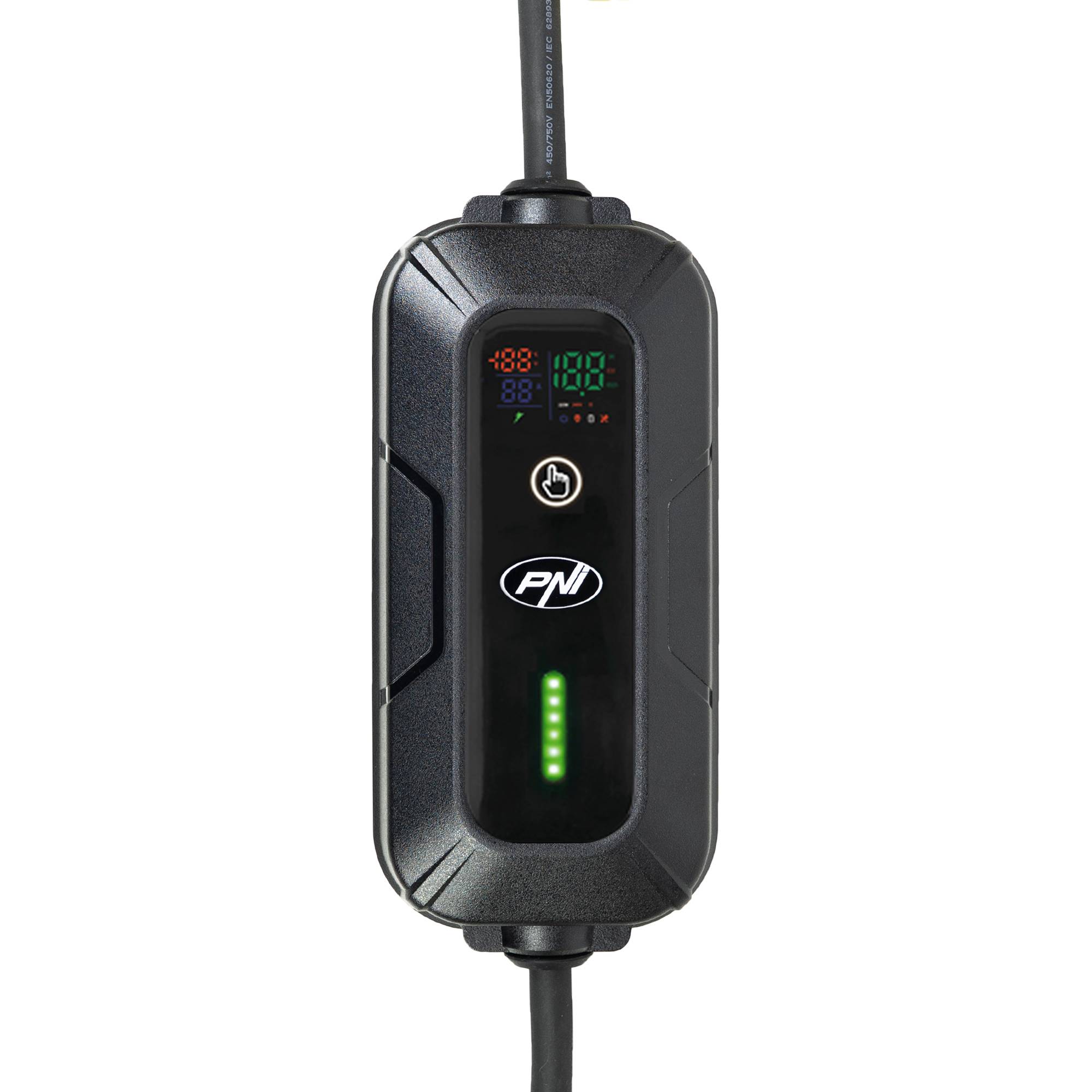 Tragbares Ladegerät PNI KW7 32A, 7,4KW, für Elektroautos, 230V, einphasig, Kabel Typ 2 mit 5-poligem Stecker, mit Zeitschaltuhr, IP66