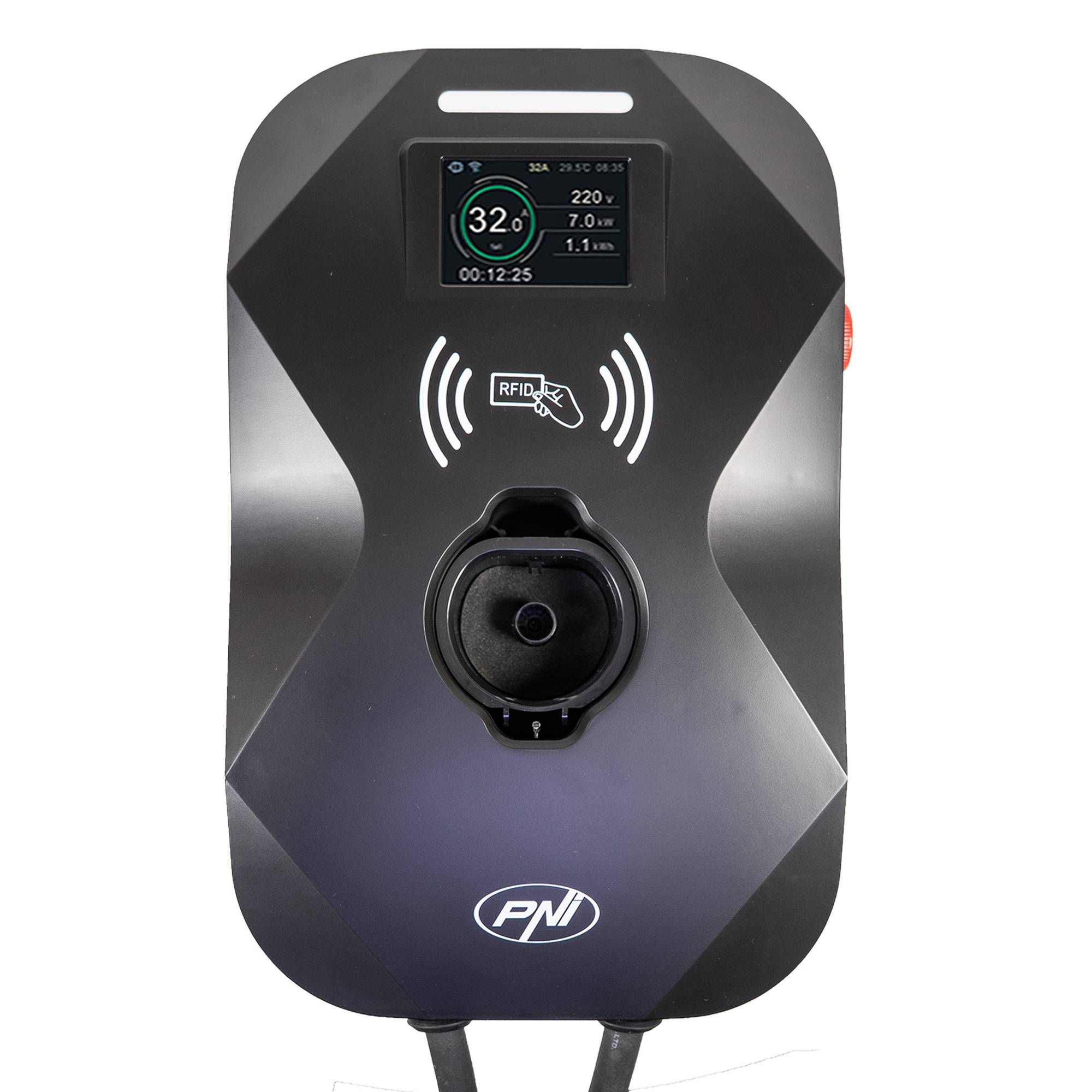 Ladestation PNI KW11 16A, 11KW, für Elektroautos, 85V - 415V, dreiphasig, 7-poliges Typ2 Kabel, 3,5 Zoll Display, mit Bluetooth, App-Steuerung