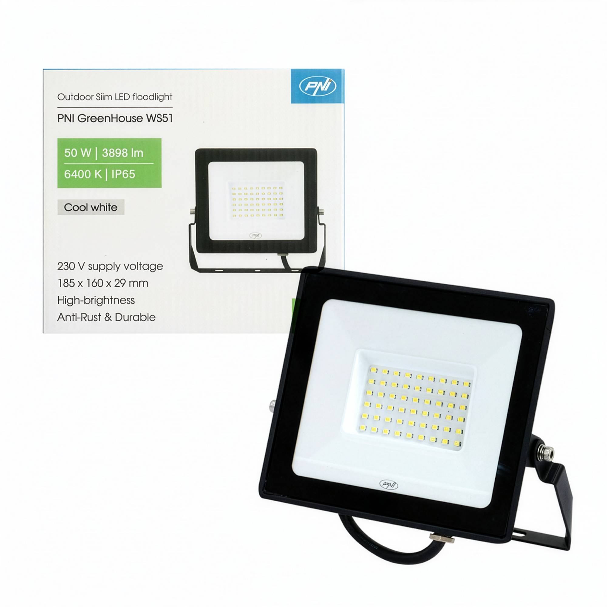 Schlanker LED-Reflektor PNI GreenHouse WS51 50W, 6400K, 3898 lm, 184,5*29*160mm