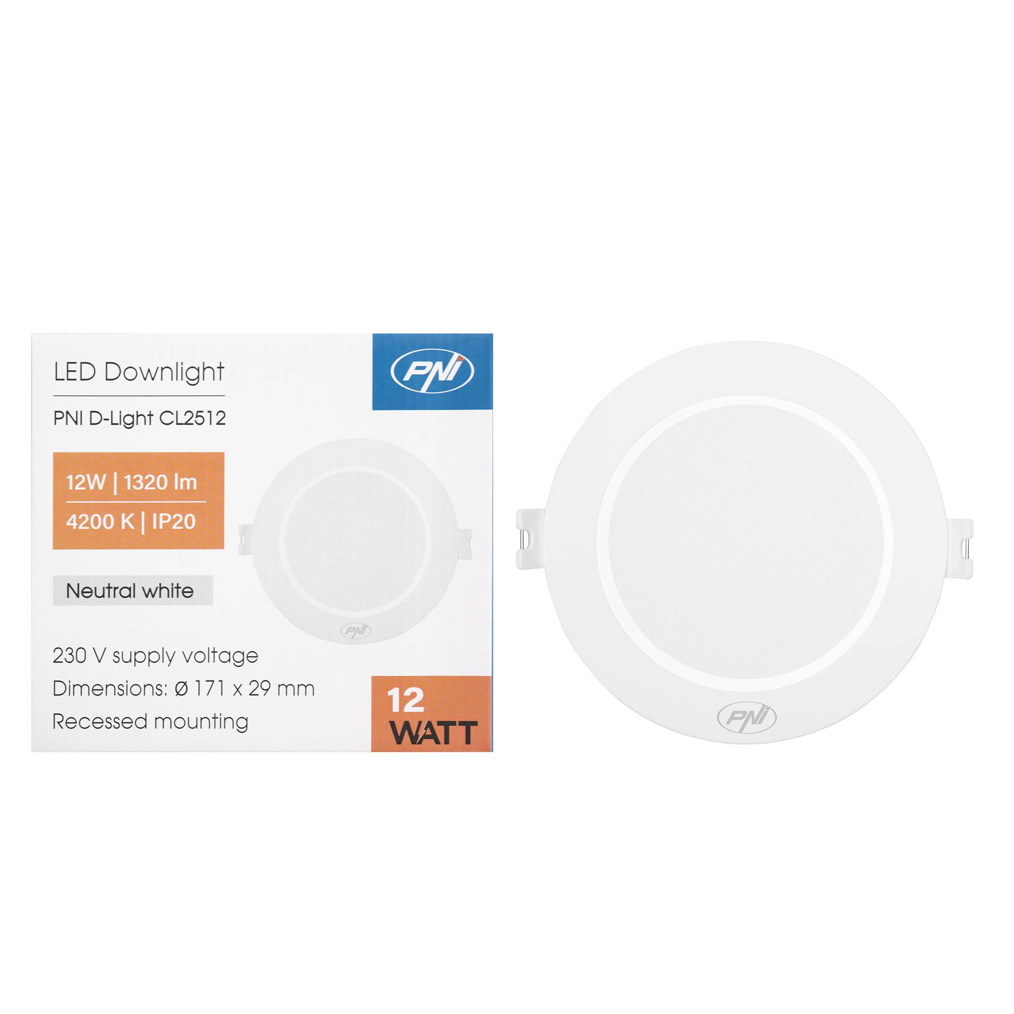 LED-Strahler PNI D-Light CL2512 12W, Einbau, rund 17 cm, 4200K, 230V Netzteil, 1320 lm, neutralweiß