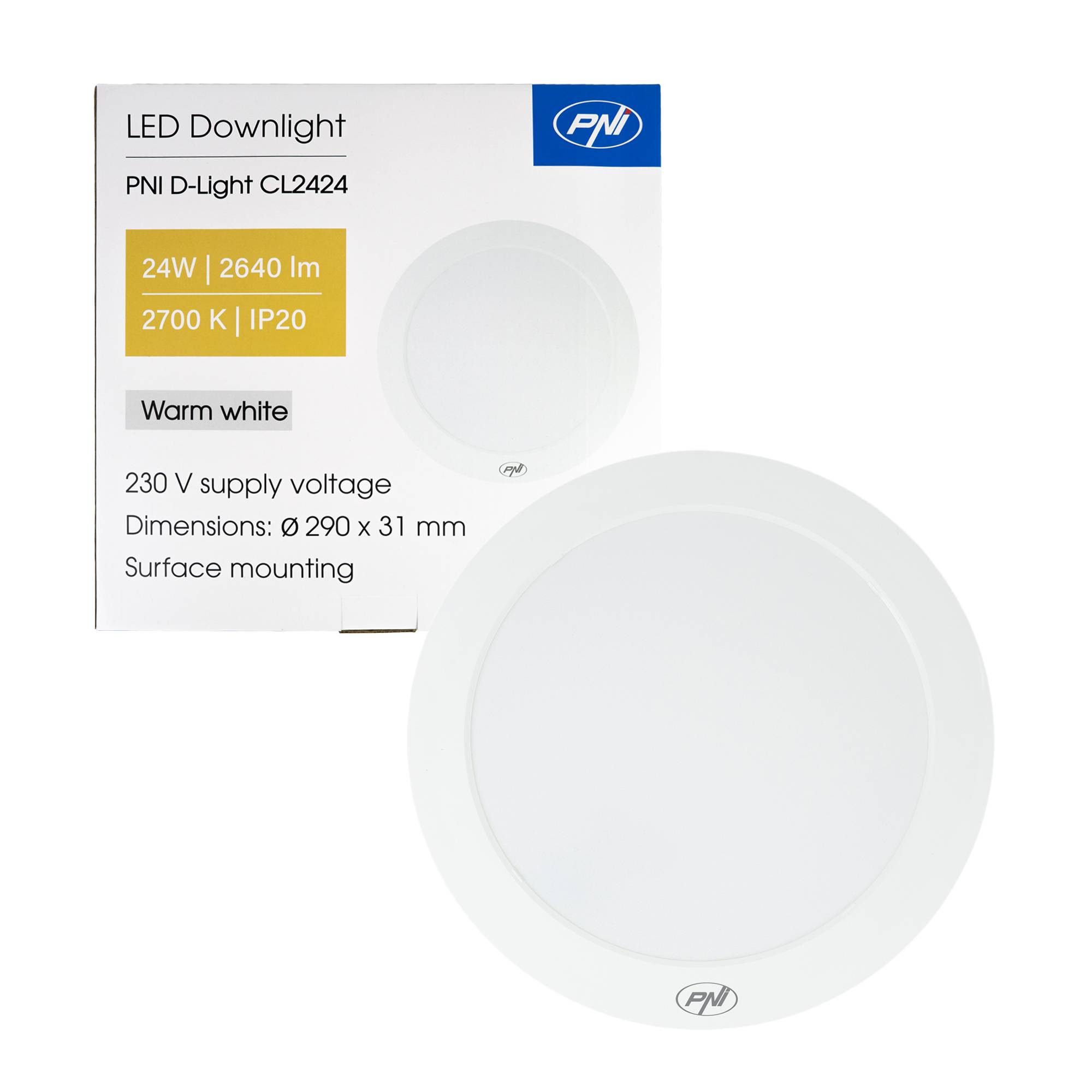 LED-Deckenleuchte PNI D-Light CL2424 24W, rund 29 cm, 2700K, 230V Netzteil, 2640 lm, warmweiß