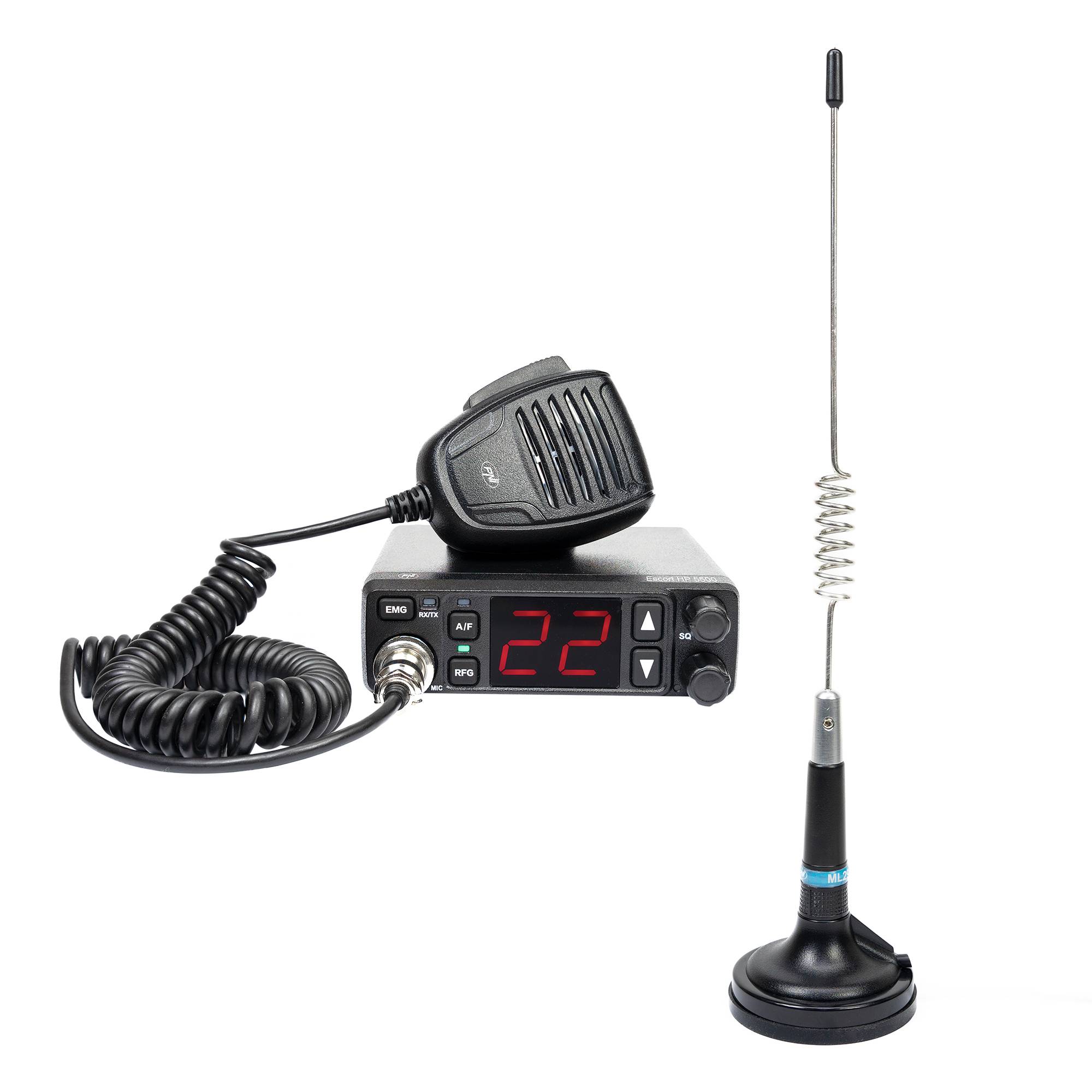 Kit PNI Escort HP 5500 CB-Radiosender mit CB PNI ML29-Antenne, 34 cm, mit Magnetfuß, schwarz