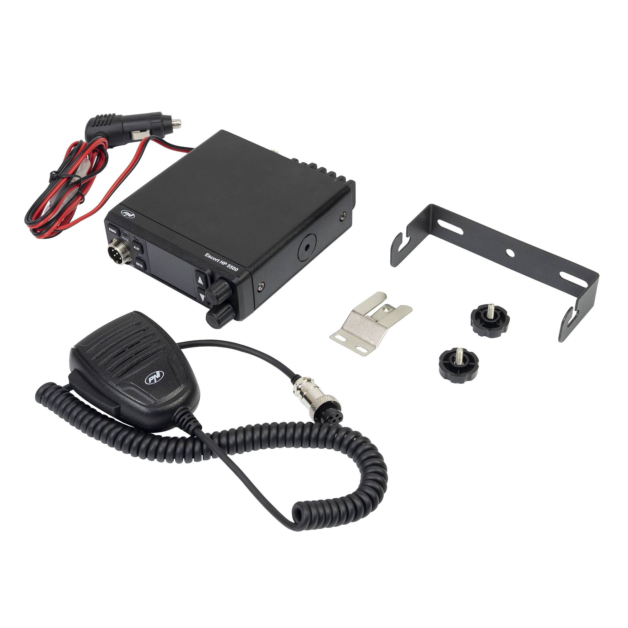 PNI Escort HP 5500 CB-Radiosender, Multistandard, 4 W, AM-FM, 12 V/24 V, ASQ, RF Gain, Zigarettenanzünder-Anschluss im Lieferumfang enthalten