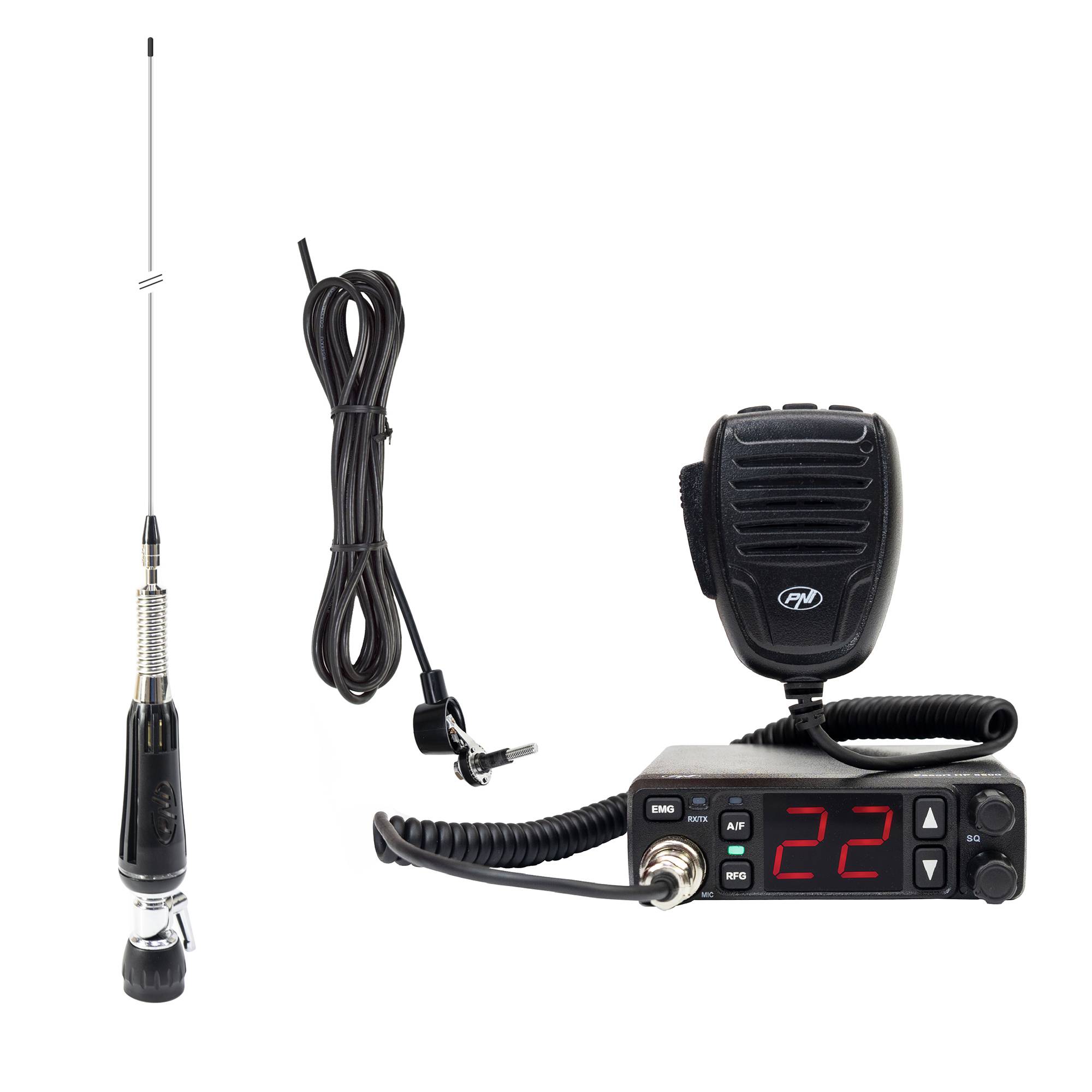 CB-Radiosenderpaket PNI Escort HP 5500 und klappbare CB-Antenne PNI LED 1000, 80 cm, leuchtet während der Übertragung