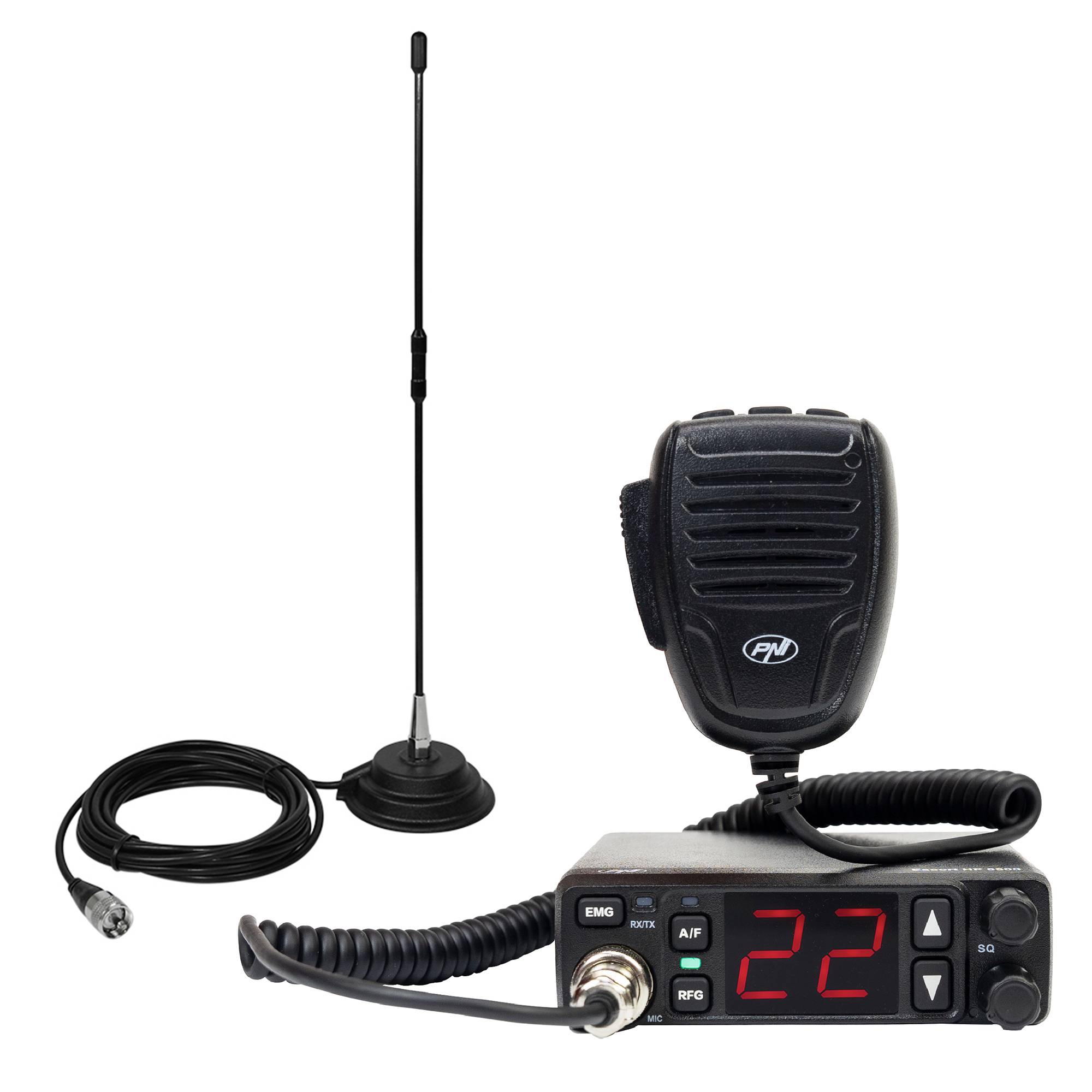 CB PNI Escort HP 5500 Radiosender-Set, 4 W, 12 V/24 V, ASQ und PNI Extra 40 CB-Antenne, SWR 1,0, Glasfaser, mit Magnet