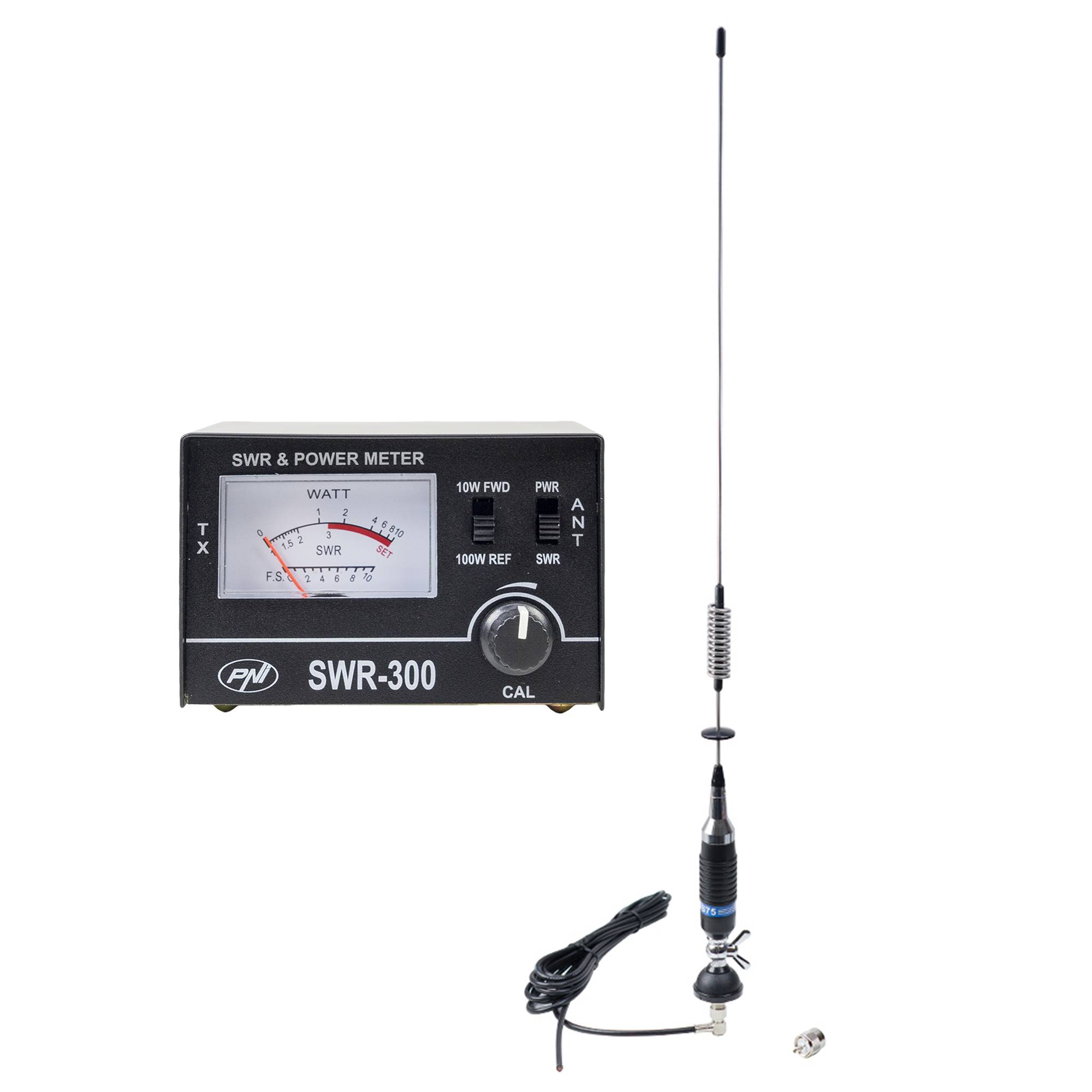 CB-Antenne PNI S75, 75 cm, mit Butterfly, 4 m RG58-Kabel und Reflektometer PNI SWR-300 zur SWR-Messung