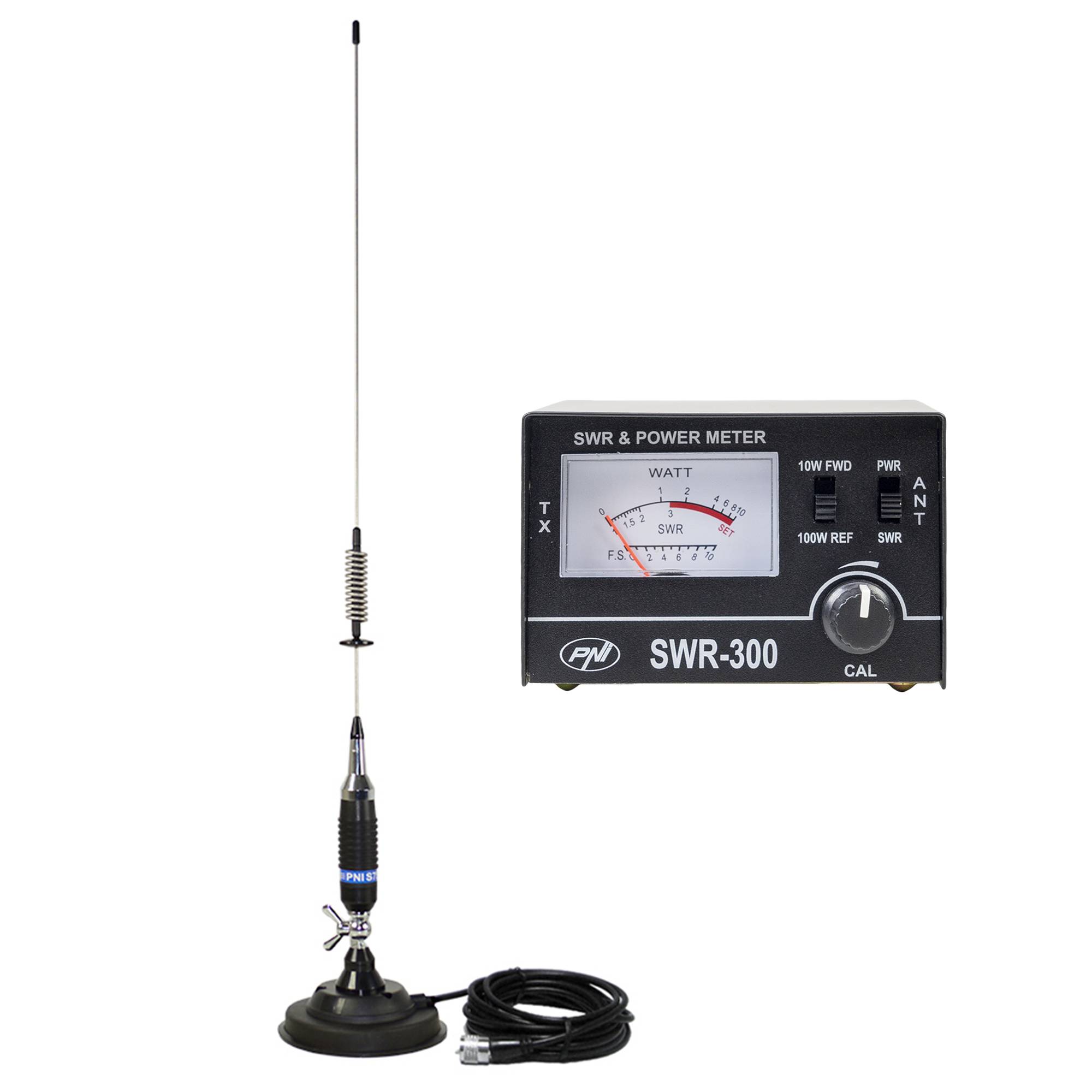 PNI S75 CB-Antenne, 75 cm, mit Butterfly, 125-mm-Magnet und PNI SWR-300-Reflektometer zur SWR-Messung
