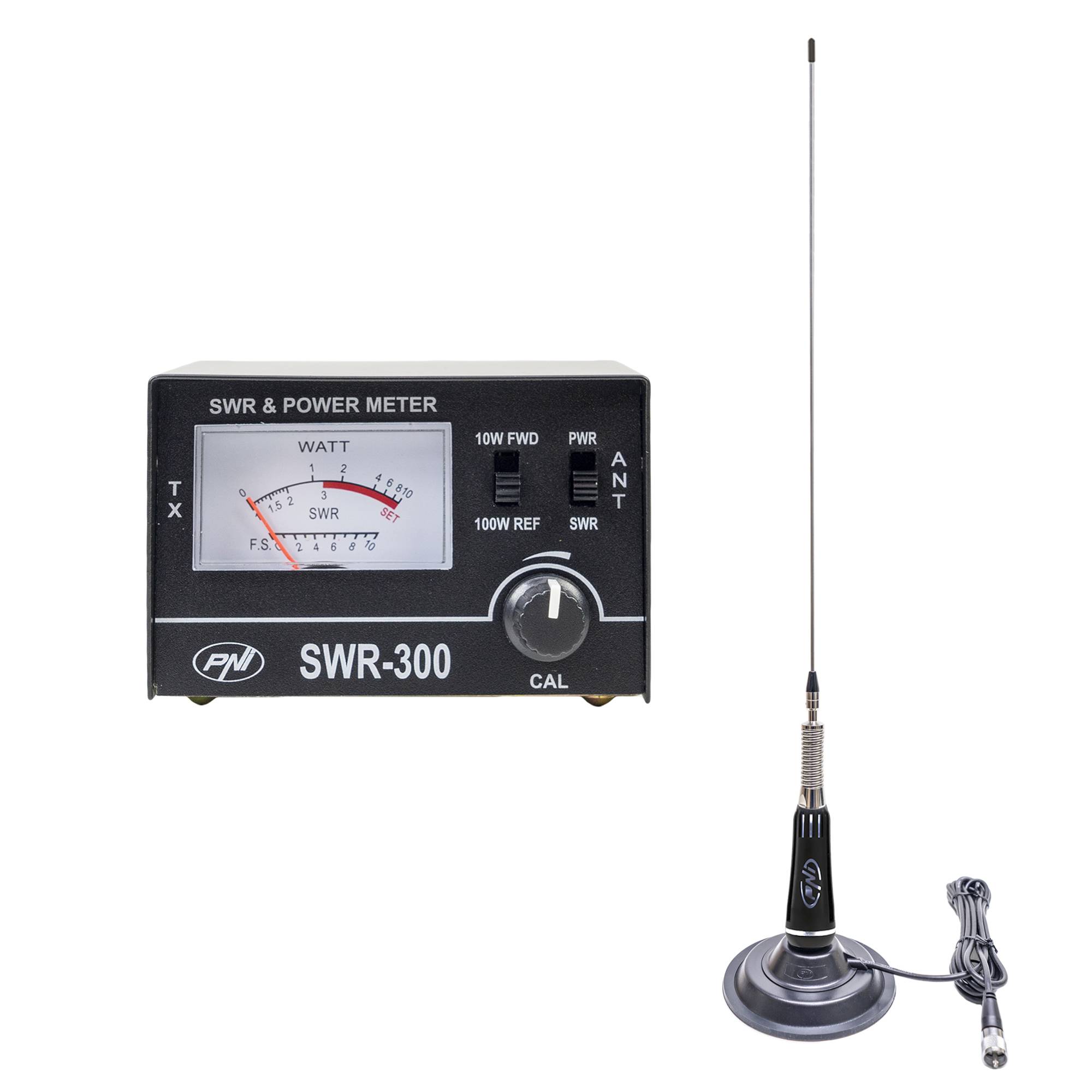PNI LED 2000 CB-Antenne, 90 cm, 145 mm Magnet und PNI SWR-300 Reflektometer zur SWR-Messung, schwarz