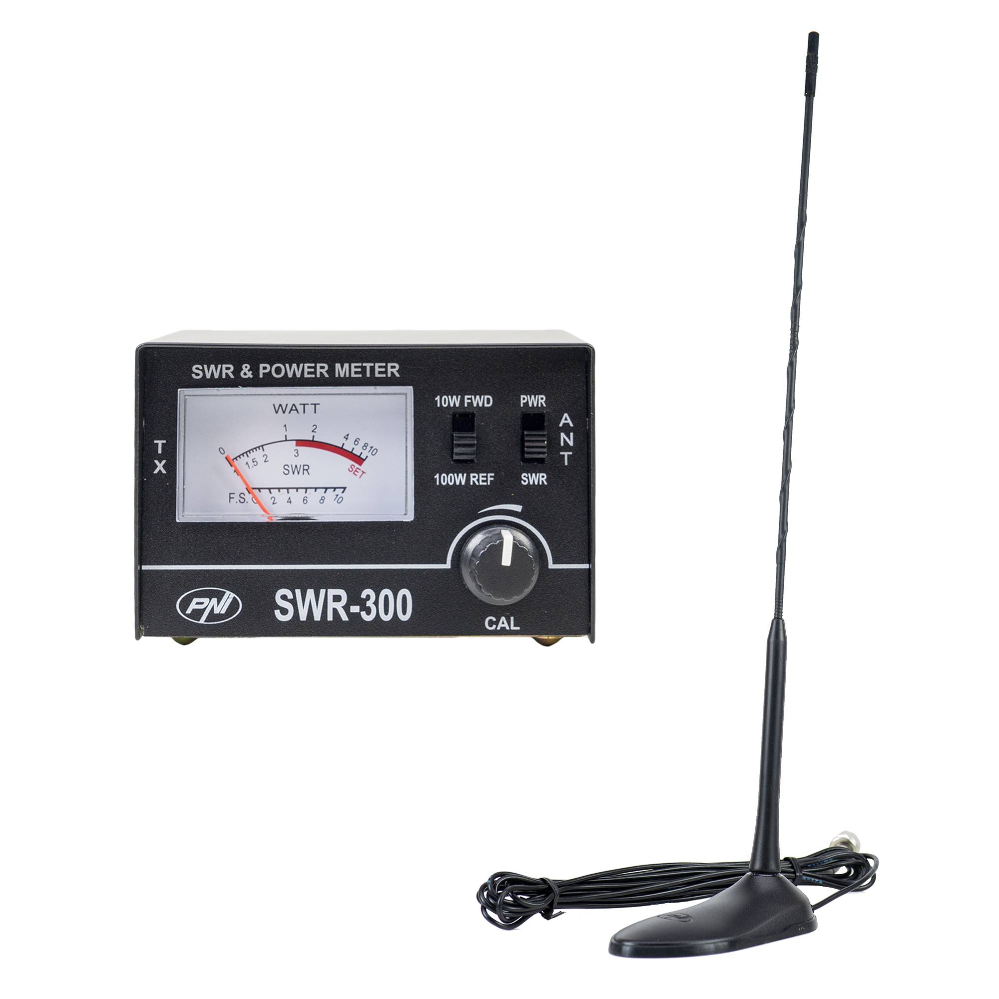 CB-Antenne PNI PNI Extra 45, 45 cm, Glasfaser und PNI SWR-300 Reflektometer zur SWR-Messung, schwarz