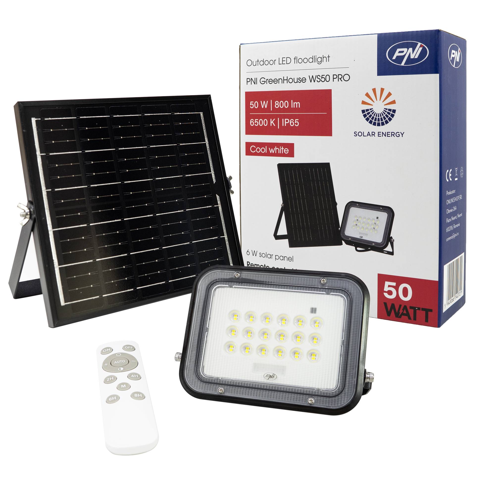 PNI GreenHouse WS50 PRO 50W LED-Flutlicht mit 6W Solarpanel, 5000mAh Akku, 800lm, Fernbedienung, Timing und einstellbarer Helligkeit, 6500 K, IP65
