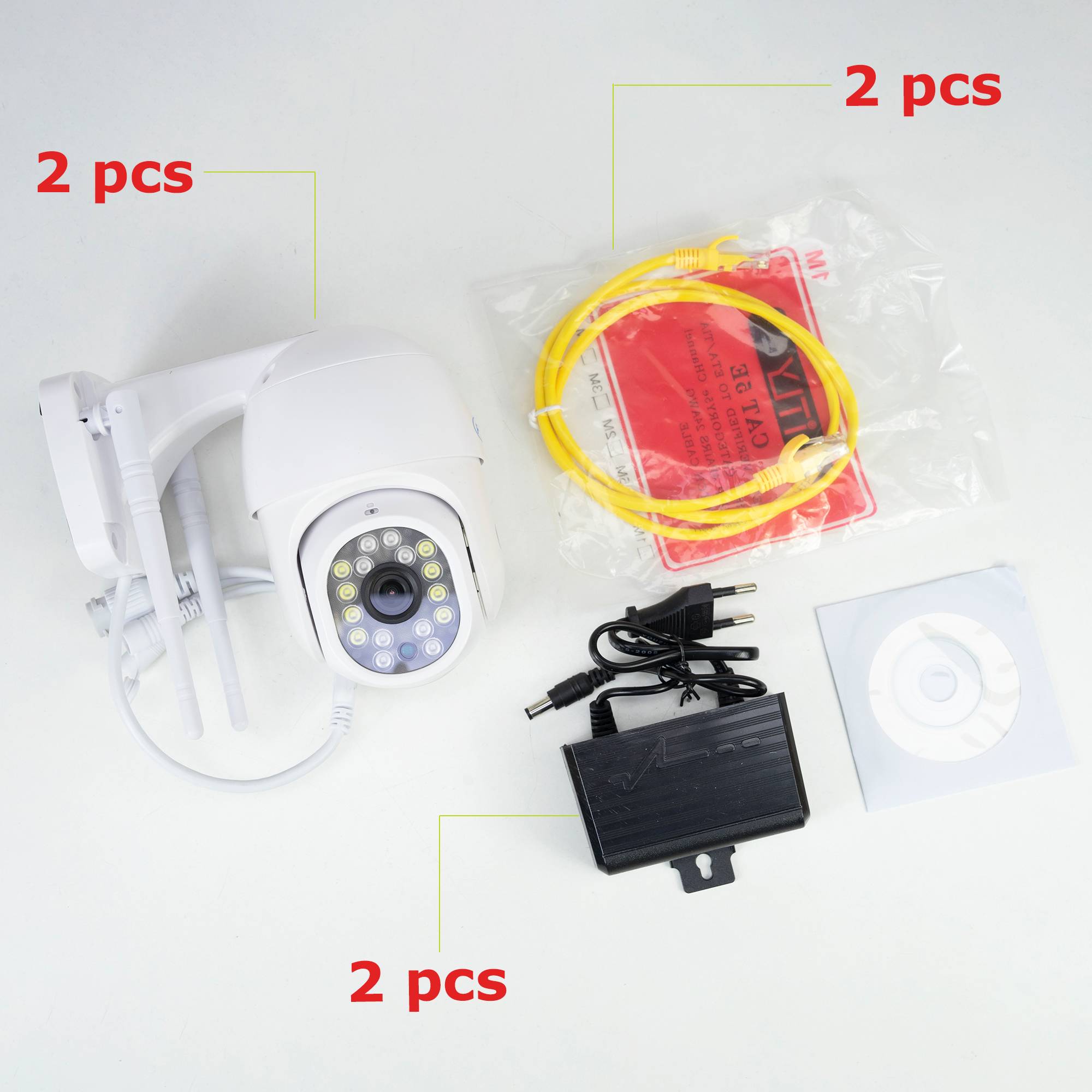 2-teiliges Kit PNI IP440 WiFi PTZ kabellose Videoüberwachungskamera, 4 MP, Digitalzoom, Micro-SD-Steckplatz, eigenständig, Bewegungserkennungsalarm