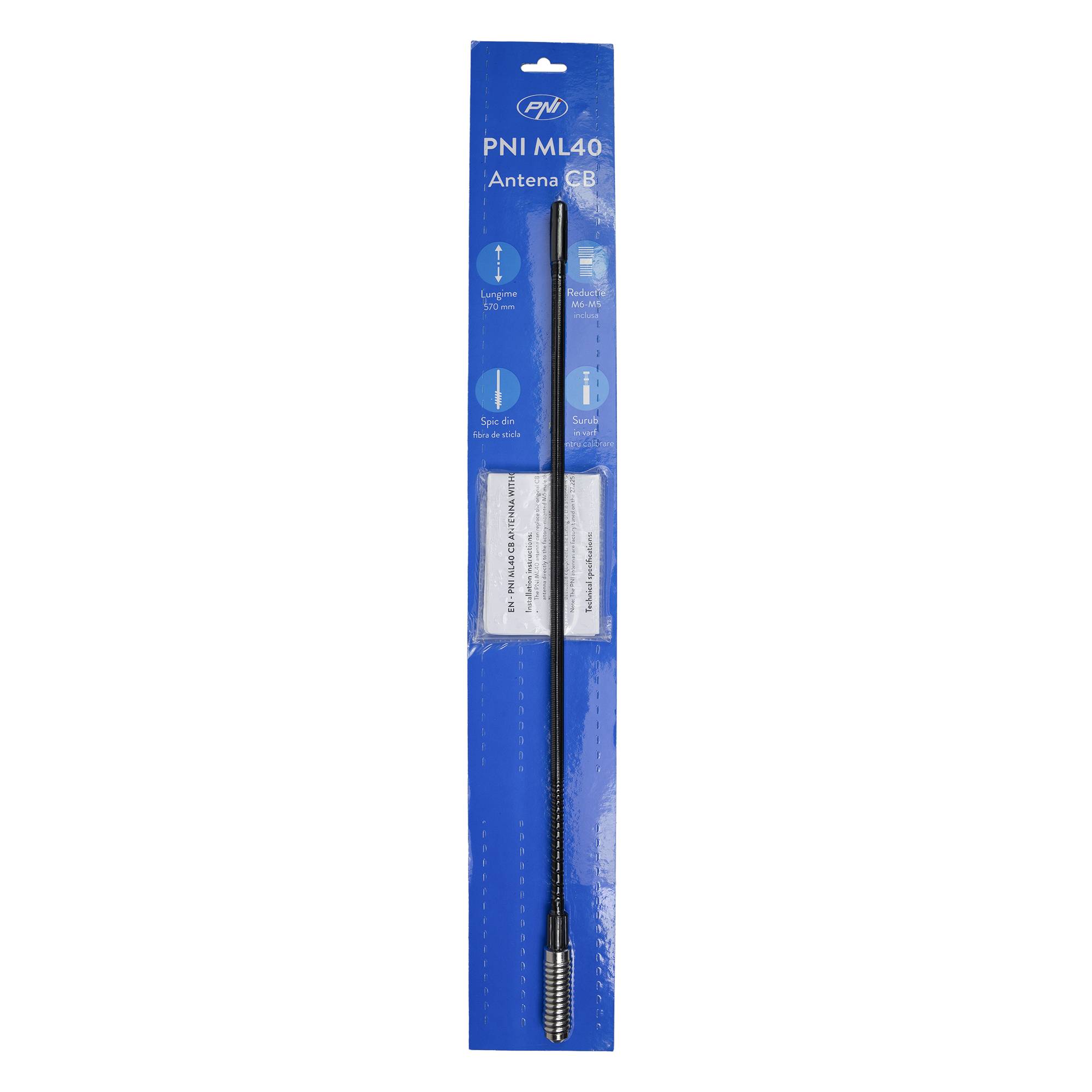 CB-Antenne PNI ML40, Länge 57 cm, inklusive M6-auf-M5-Stecker-Stecker-Adapter mit Gewinde