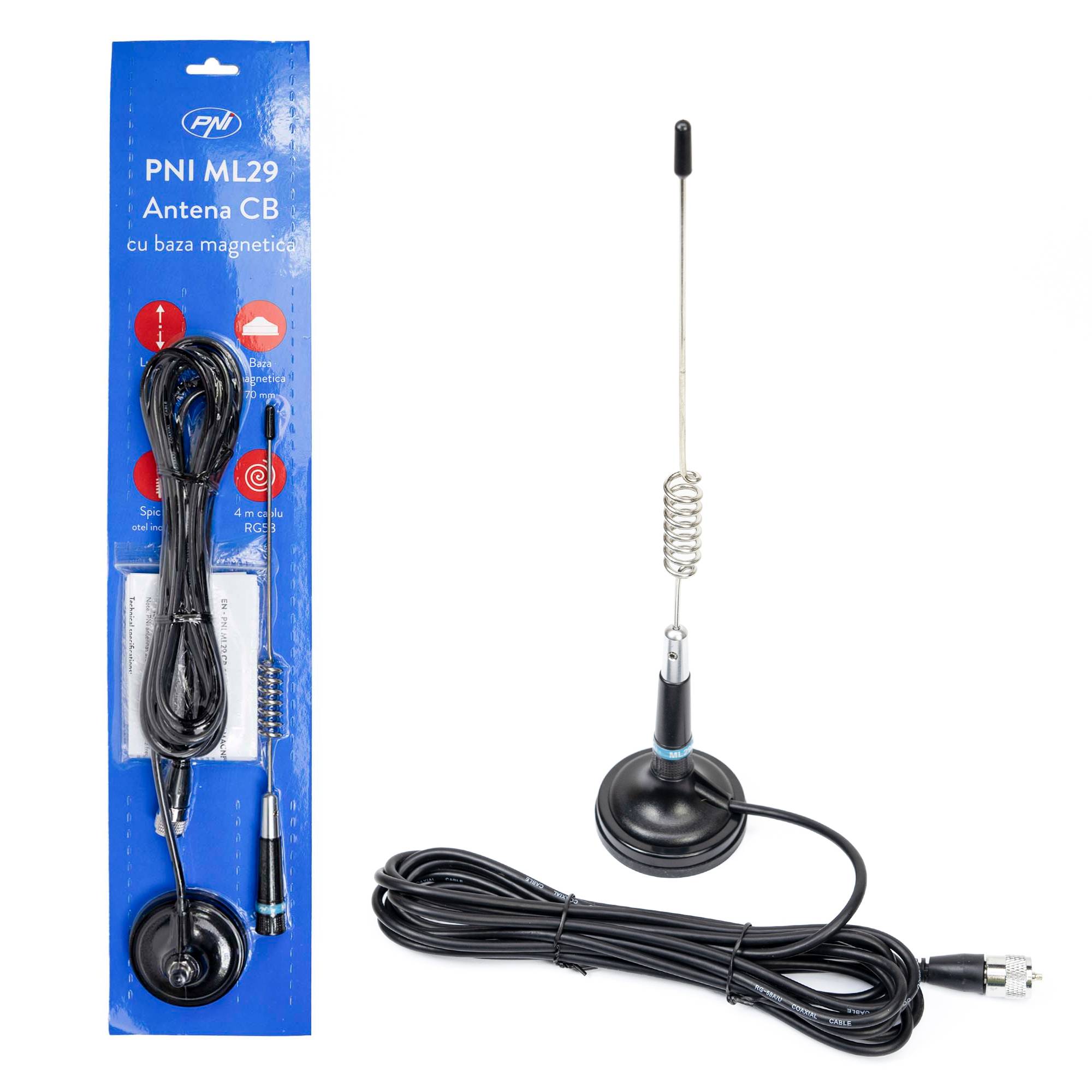 Bax 20 Stück CB-Antennen PNI ML29, Länge 34 cm, mit mitgeliefertem Magnetdurchmesser 70 mm und RG58-Kabel