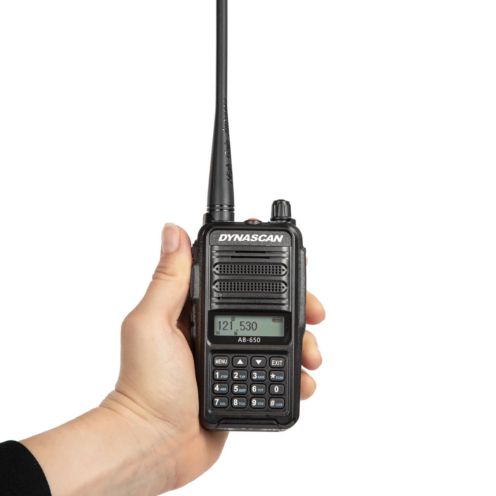 VHF Dynascan AB-650 tragbarer Radiosender für die Luftfahrt, 6 W, SQ, 118–136,975 MHz, AM, 2600 mAh Li-Ion, UKW-Radio