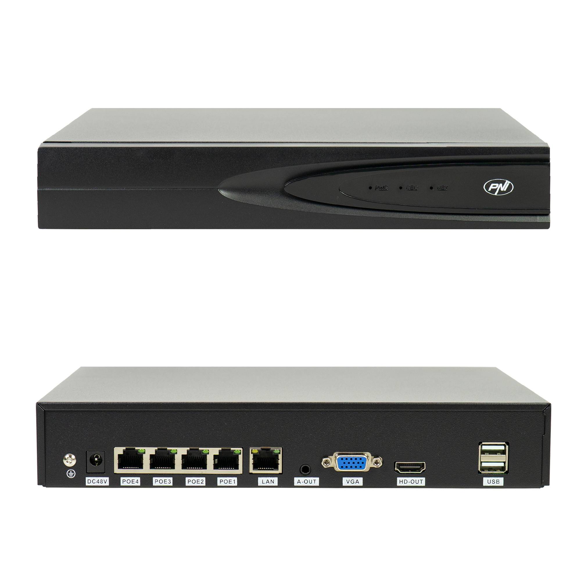 NVR POE PNI House IP810 mit 10 Kanälen 4K 8MP, 4 Kanälen POE und 6 Kanälen IP AI-Funktionen